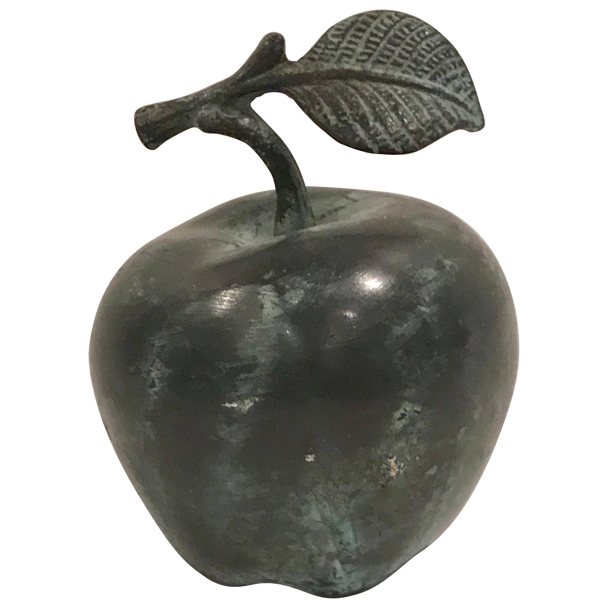 Midcentury Verdigris Bronze Apple Sculpture