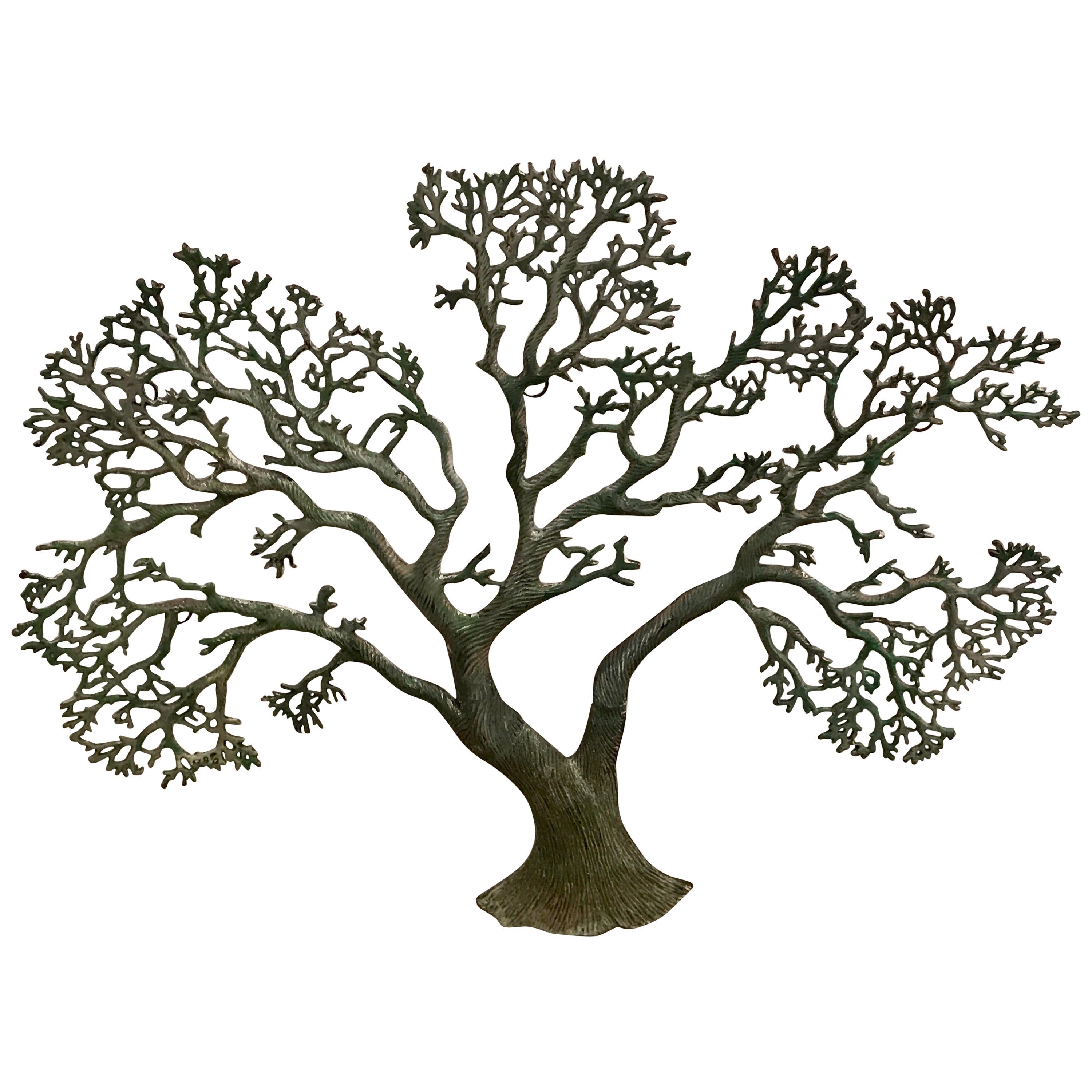 Sculpture murale de l'arbre de vie en bronze verdâtre du milieu des années 1950