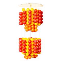 Midcentury Verner Panton Style Red Orange & Yellow Ball Chandelier Pendant Lamp