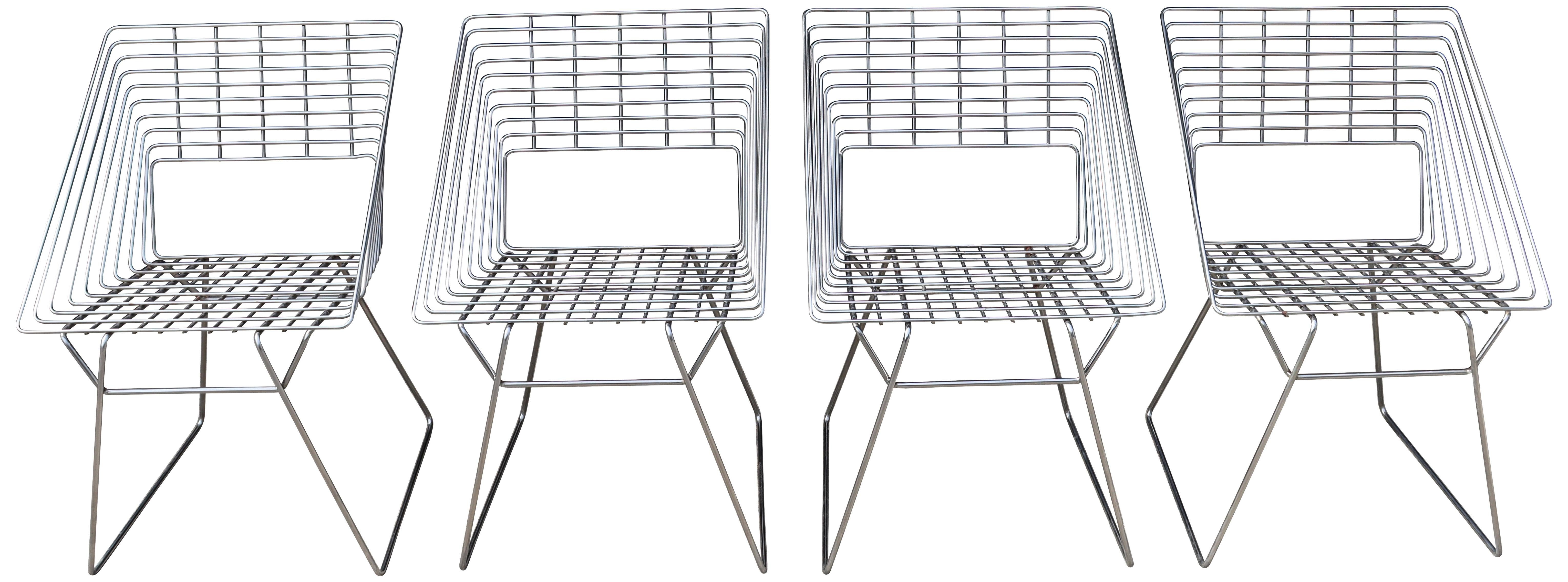 Mid-Century Modern Midcentury Verner Panton Wire Cube Chrome Chairs