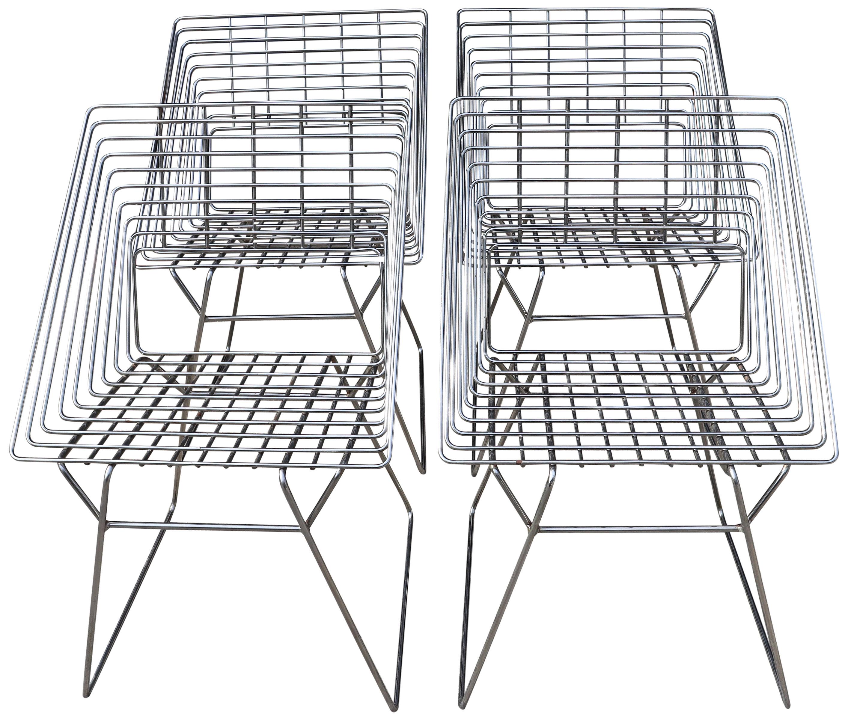 Danish Midcentury Verner Panton Wire Cube Chrome Chairs