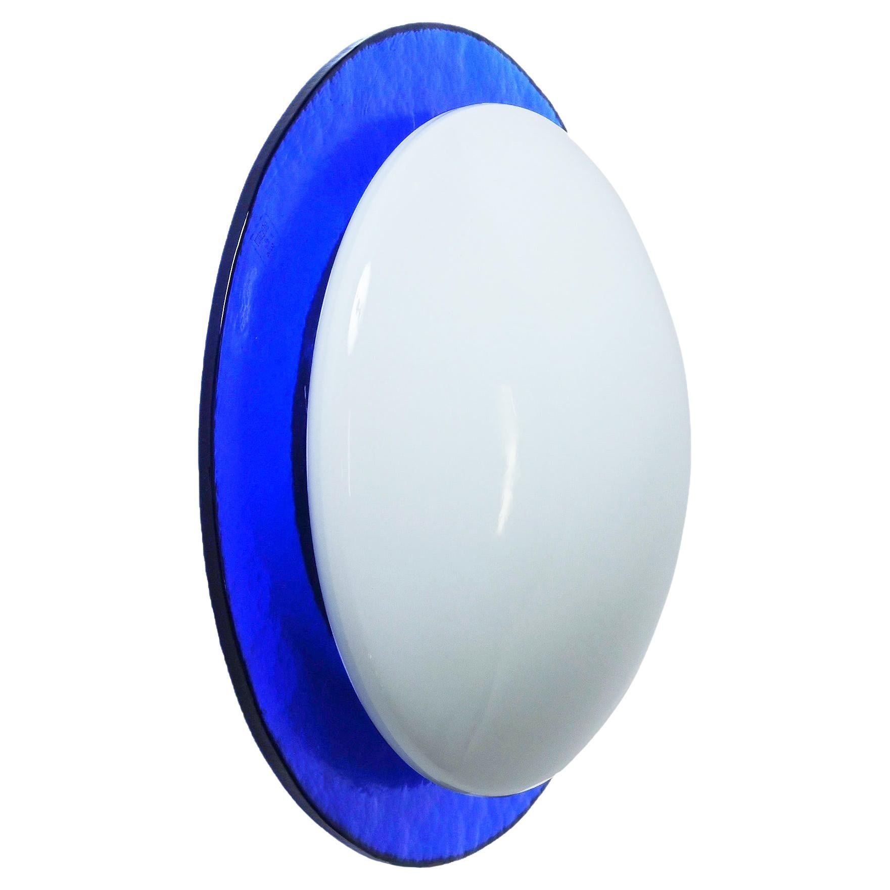 MIdcentury Vetri Murano Round Blue and White Artistic Glass Italian Sconce 1970s For Sale