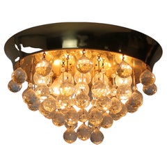 Midcentury  Viennese Brass Flush Mount with Crystal Balls 1960s