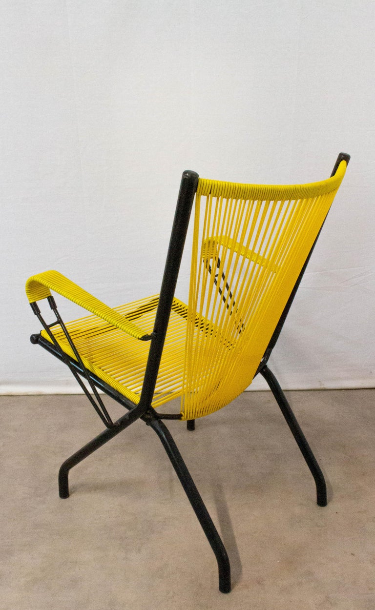 Midcentury Vintage Armchair Yellow PVC Laces Metal Tubular, French For