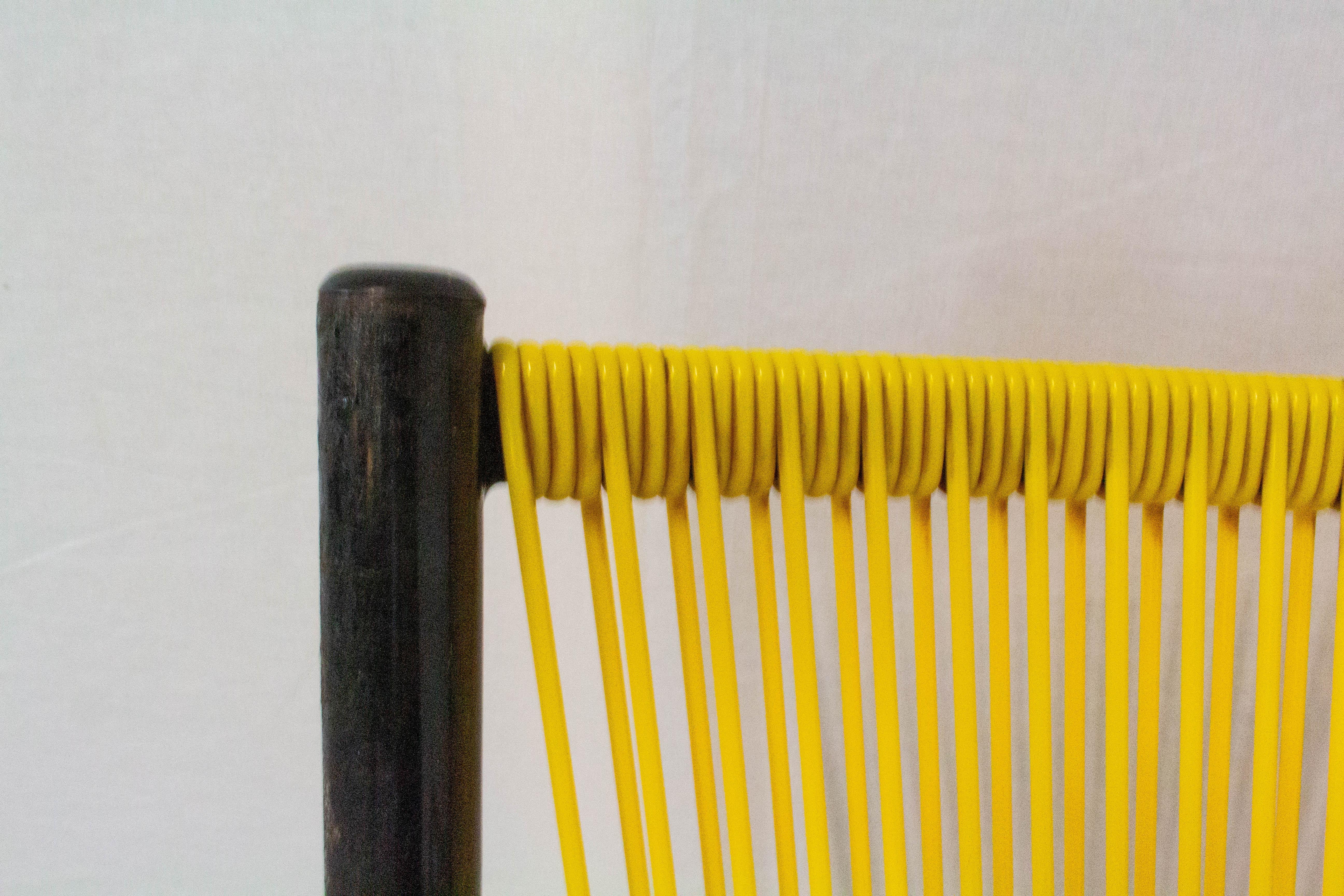 Midcentury Vintage Armchair Yellow PVC Laces Metal Tubular, French 3