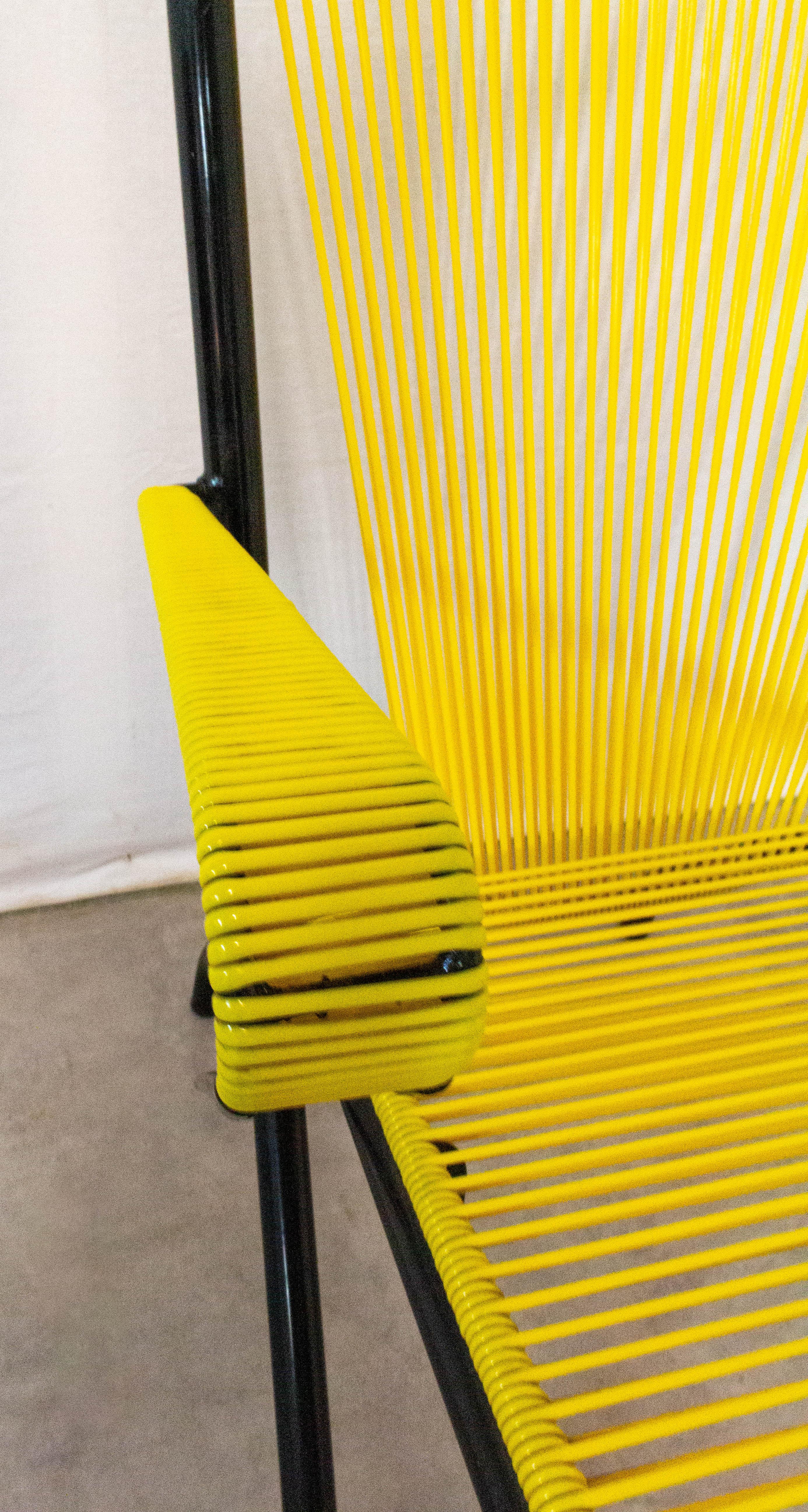 Midcentury Vintage Armchair Yellow PVC Laces Metal Tubular, French 4