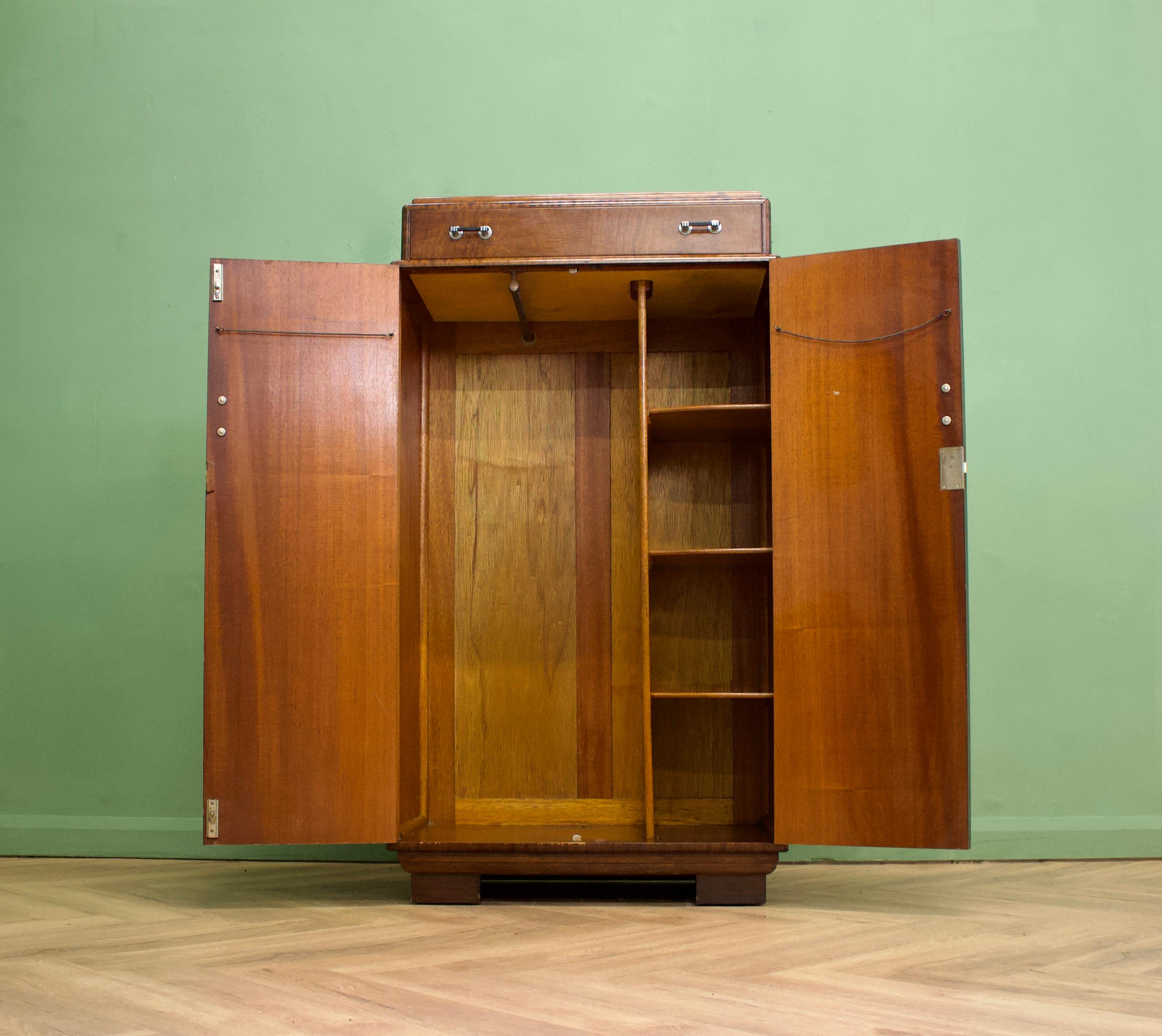Wood Midcentury Vintage Art Deco Style Compactum Wardrobe, 1950s