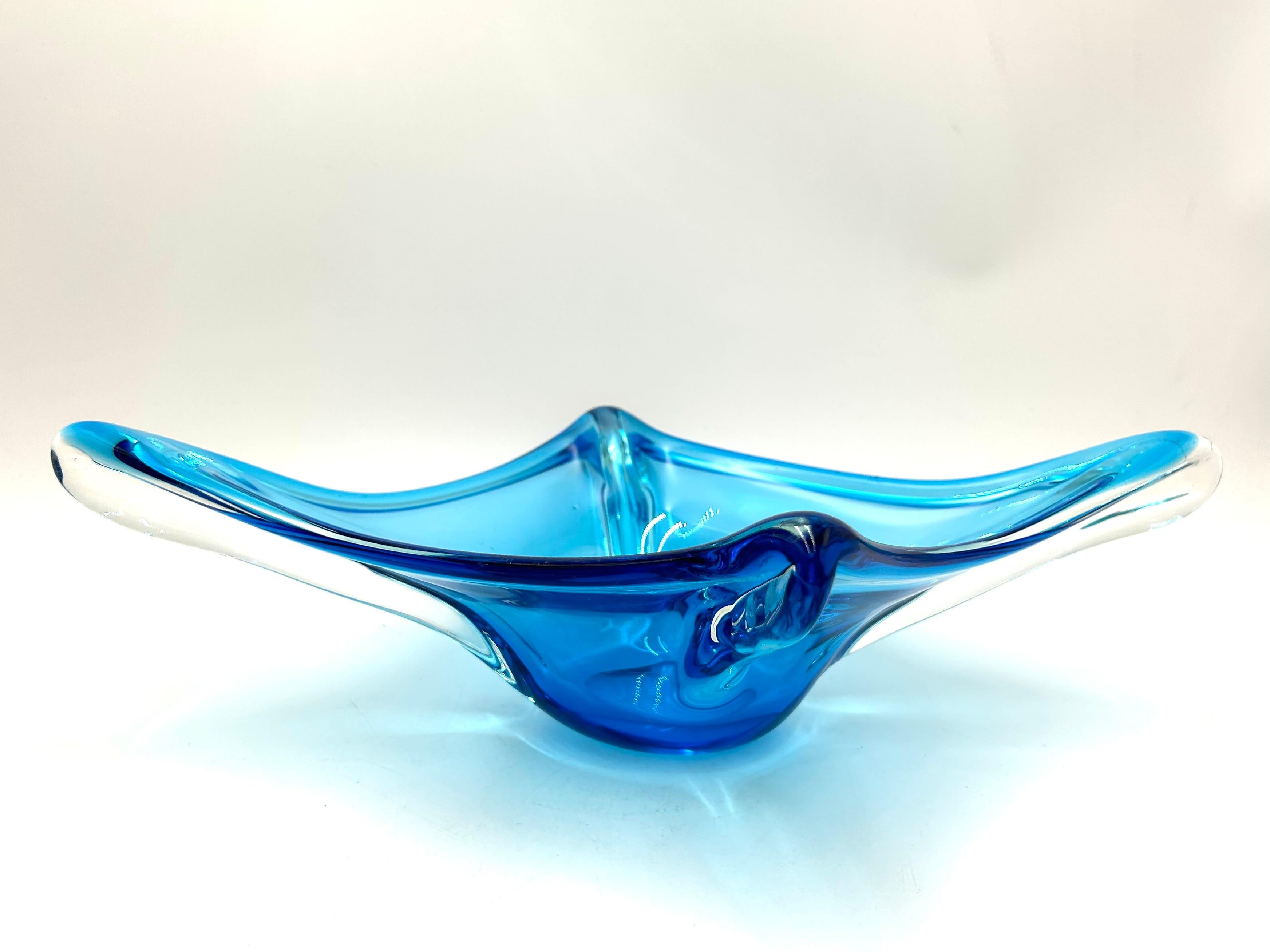 Czech Midcentury Vintage Artistic Blue Bowl For Sale