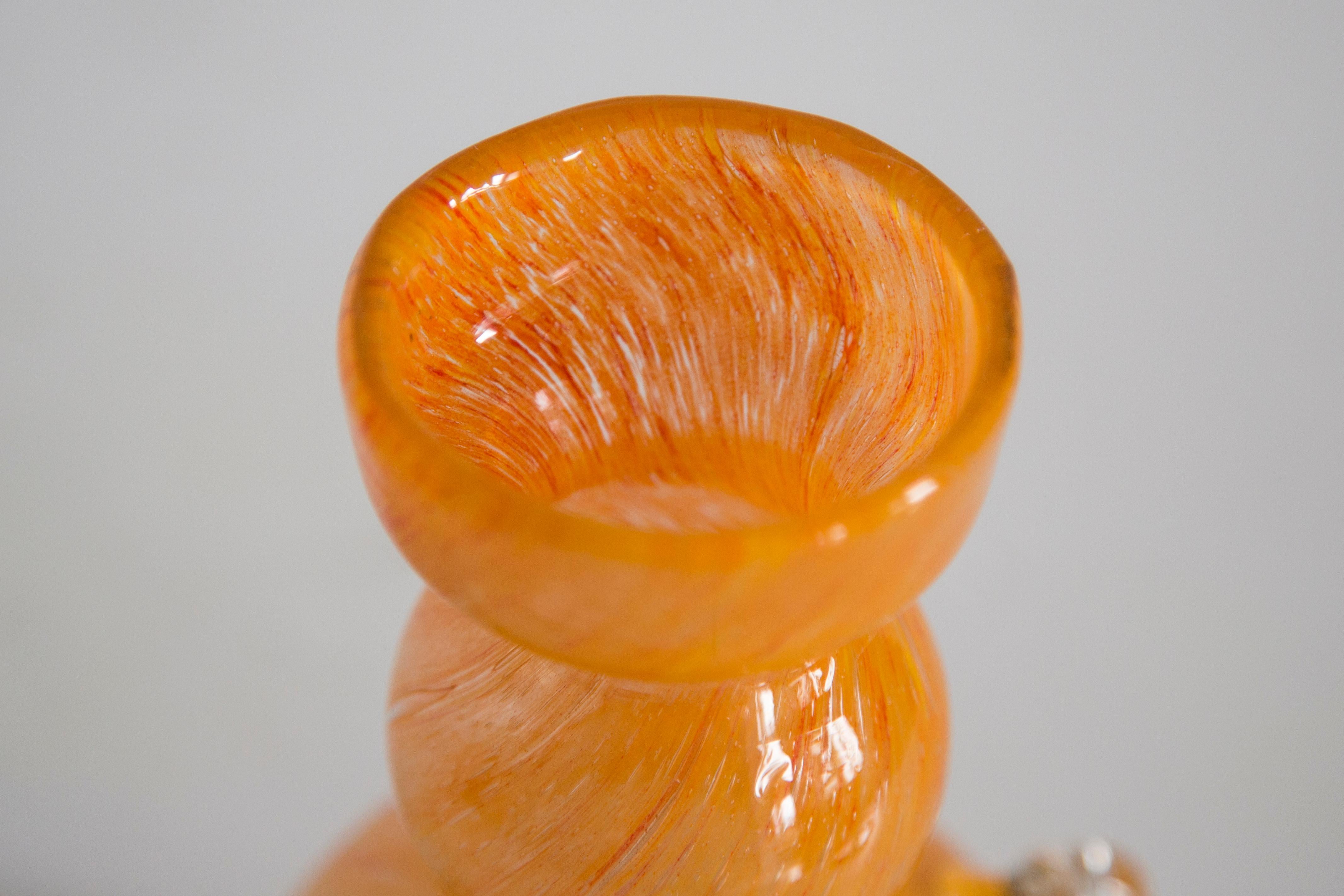 MidCentury Vintage Artistic Glass Orange Vase, Tarnowiec, Sulczan, Europe, 1970s For Sale 3