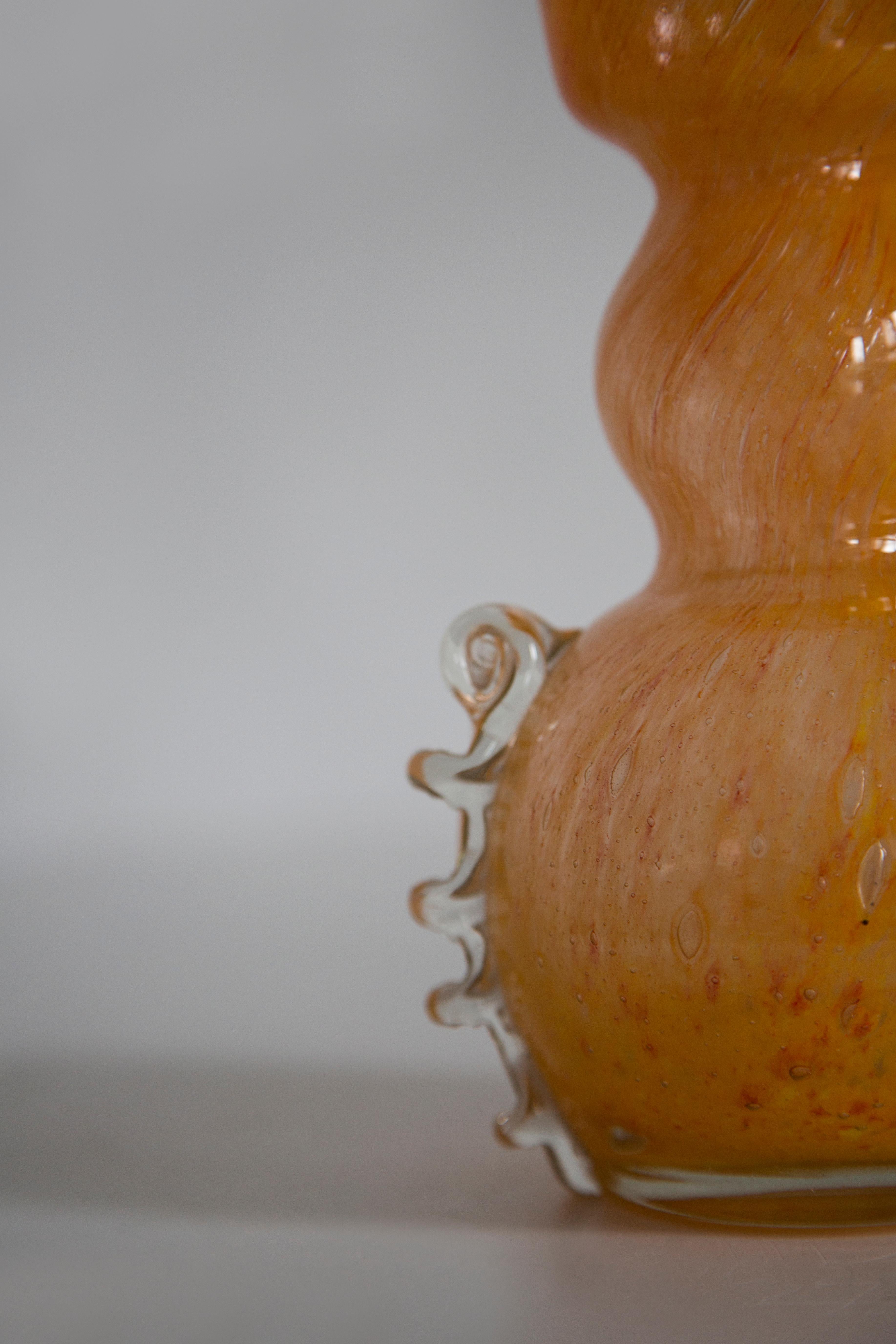 20th Century MidCentury Vintage Artistic Glass Orange Vase, Tarnowiec, Sulczan, Europe, 1970s For Sale
