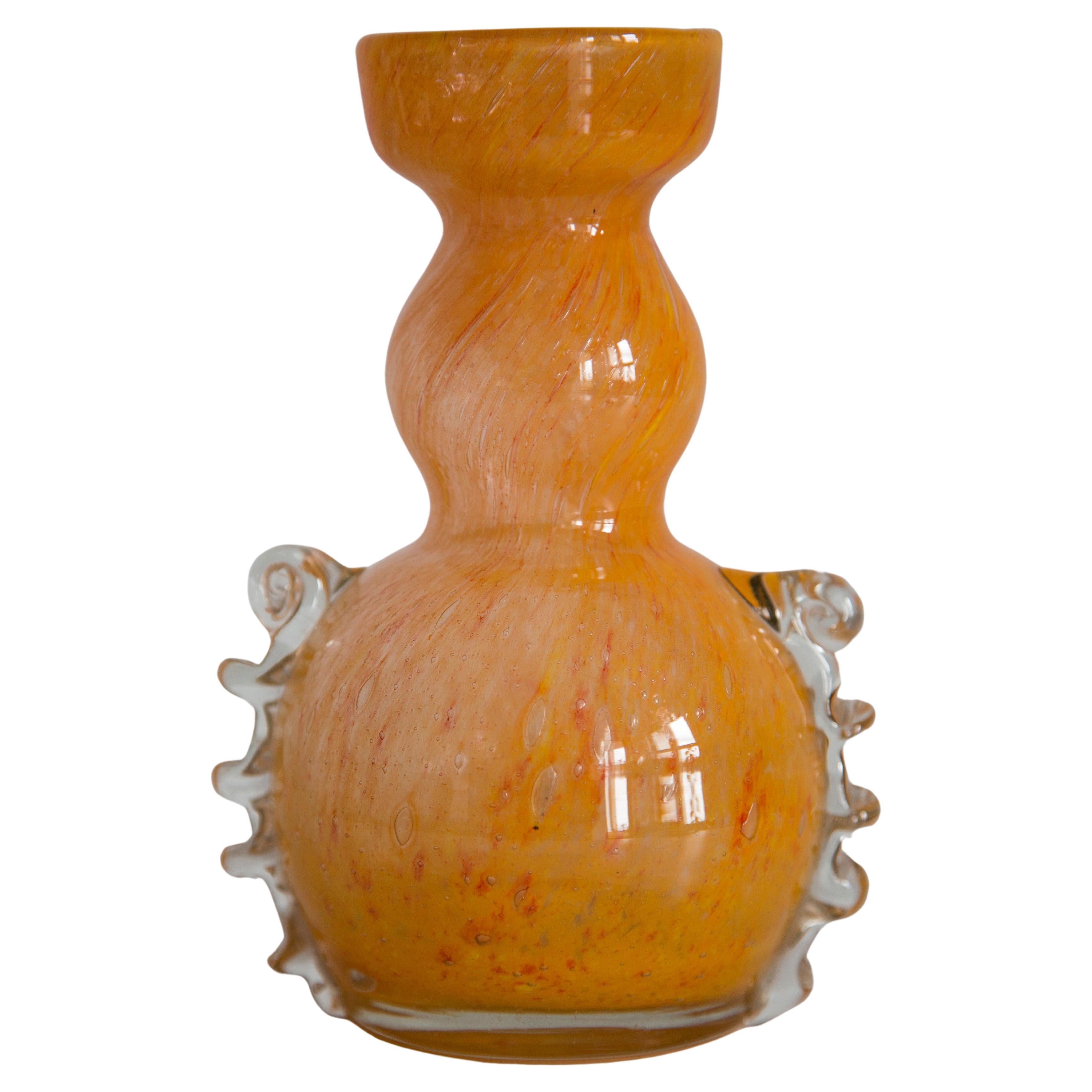 MidCentury Vintage Artistic Glass Orange Vase, Tarnowiec, Sulczan, Europe, 1970s