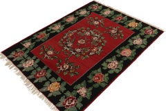 Midcentury Vintage Kilim Black Red Floral Turkish Flat-Weave Rug by Rug & Kilim
