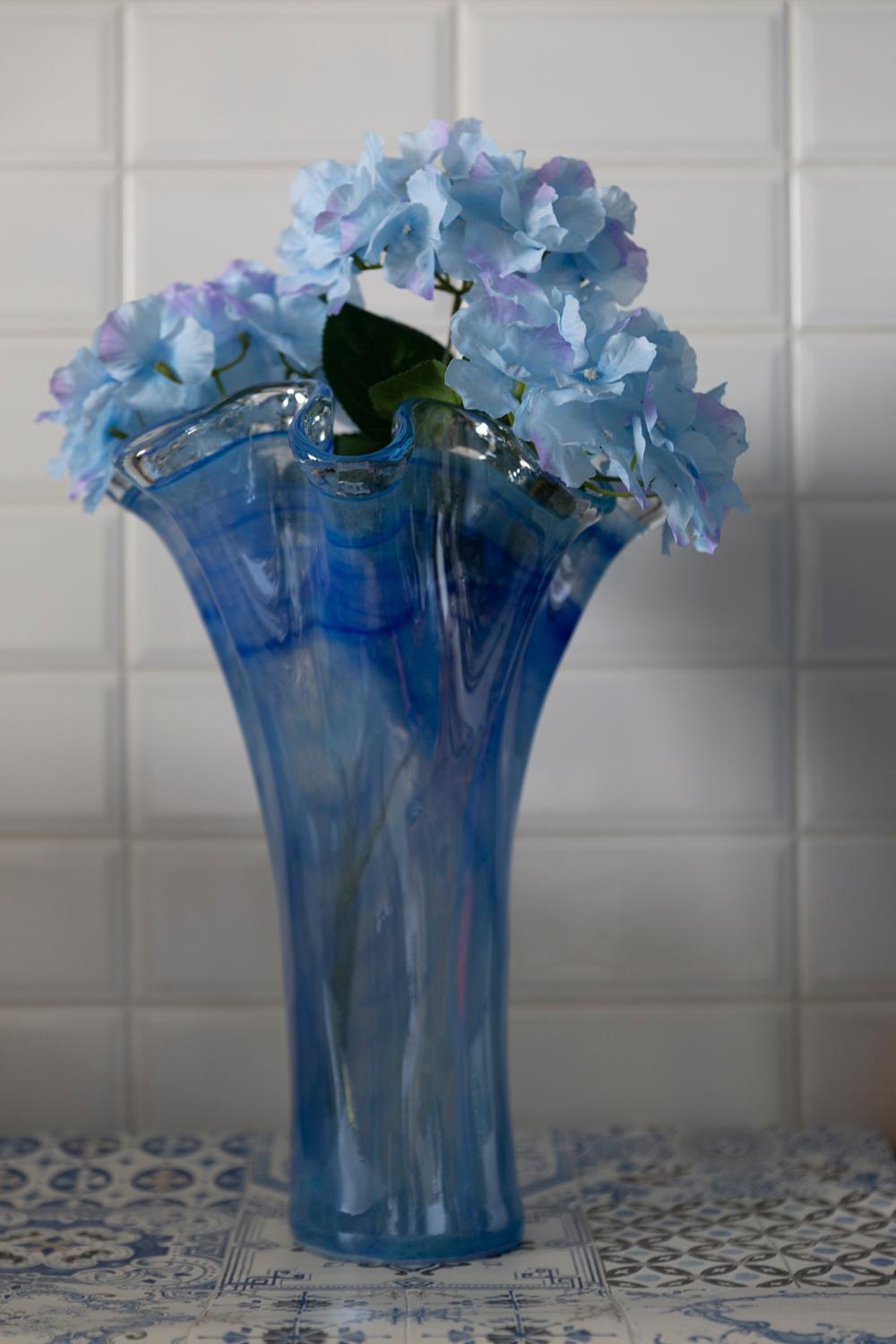 Italian Midcentury Vintage Blue Big Murano Glass Vase, Italy, 2000s
