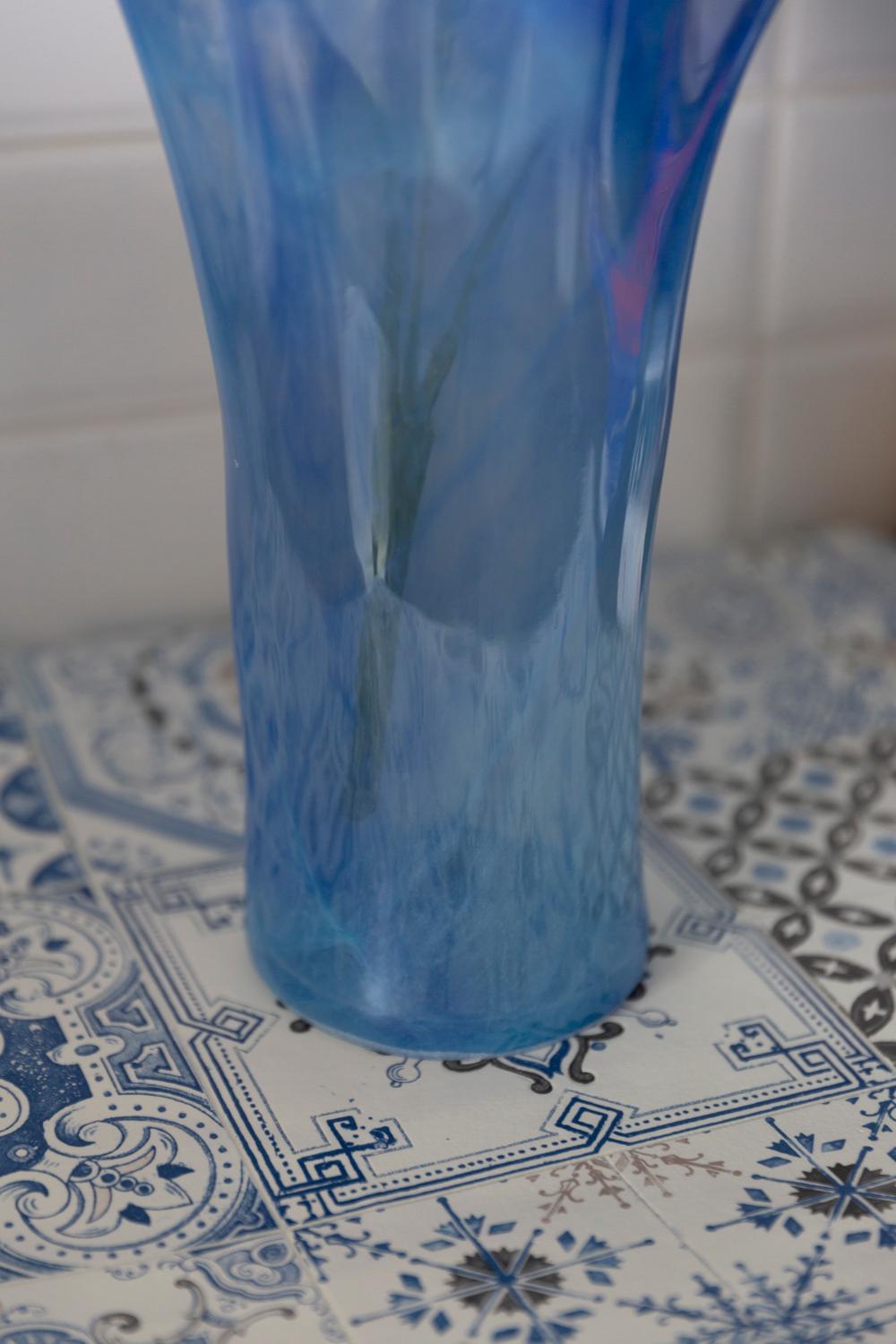 Midcentury Vintage Blue Big Murano Glass Vase, Italy, 2000s 1