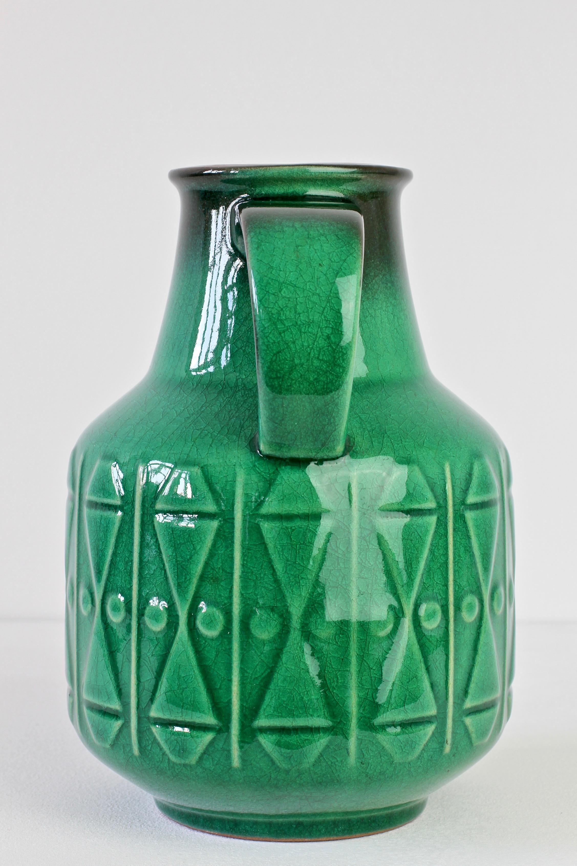 Midcentury Vintage Bright Green West German Vase by Gräflich Pottery, circa 1970 6