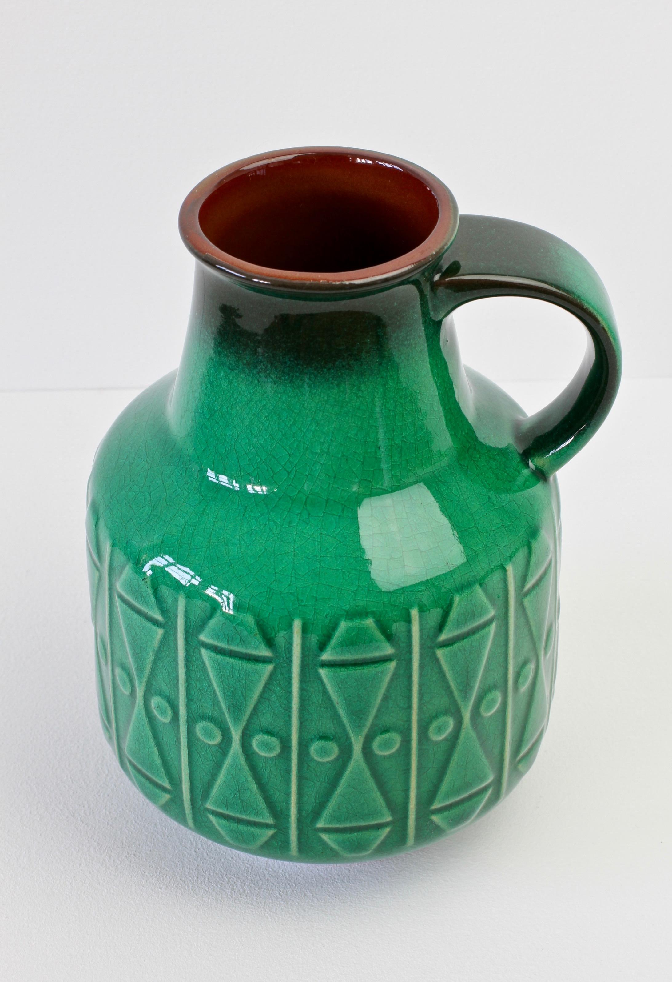 Mid-Century Modern Midcentury Vintage Bright Green West German Vase by Gräflich Pottery, circa 1970