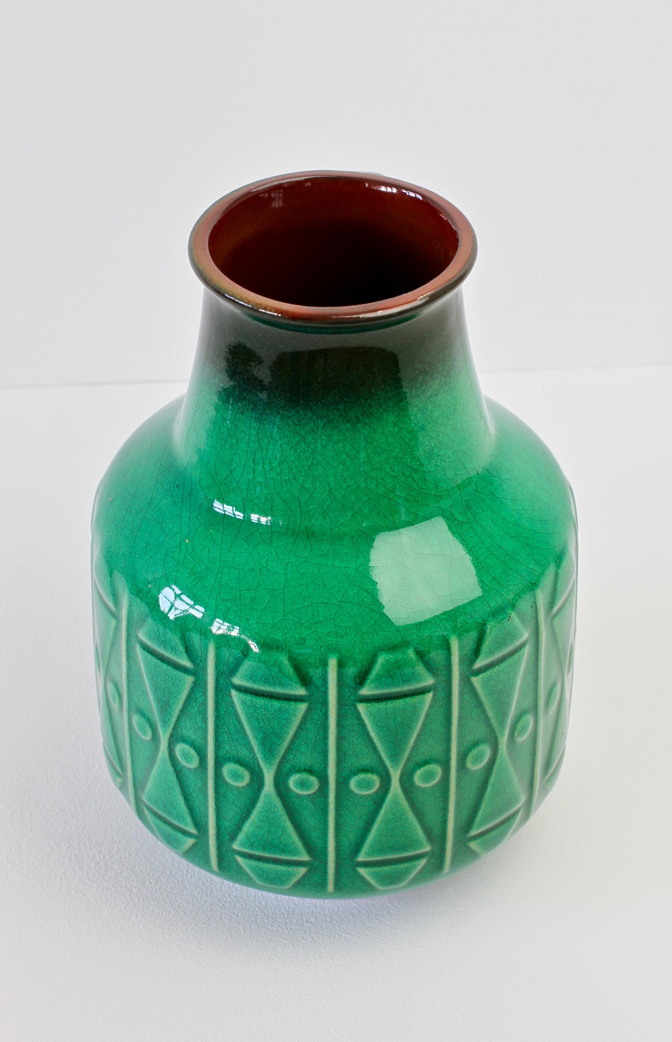 20th Century Midcentury Vintage Bright Green West German Vase by Gräflich Pottery, circa 1970