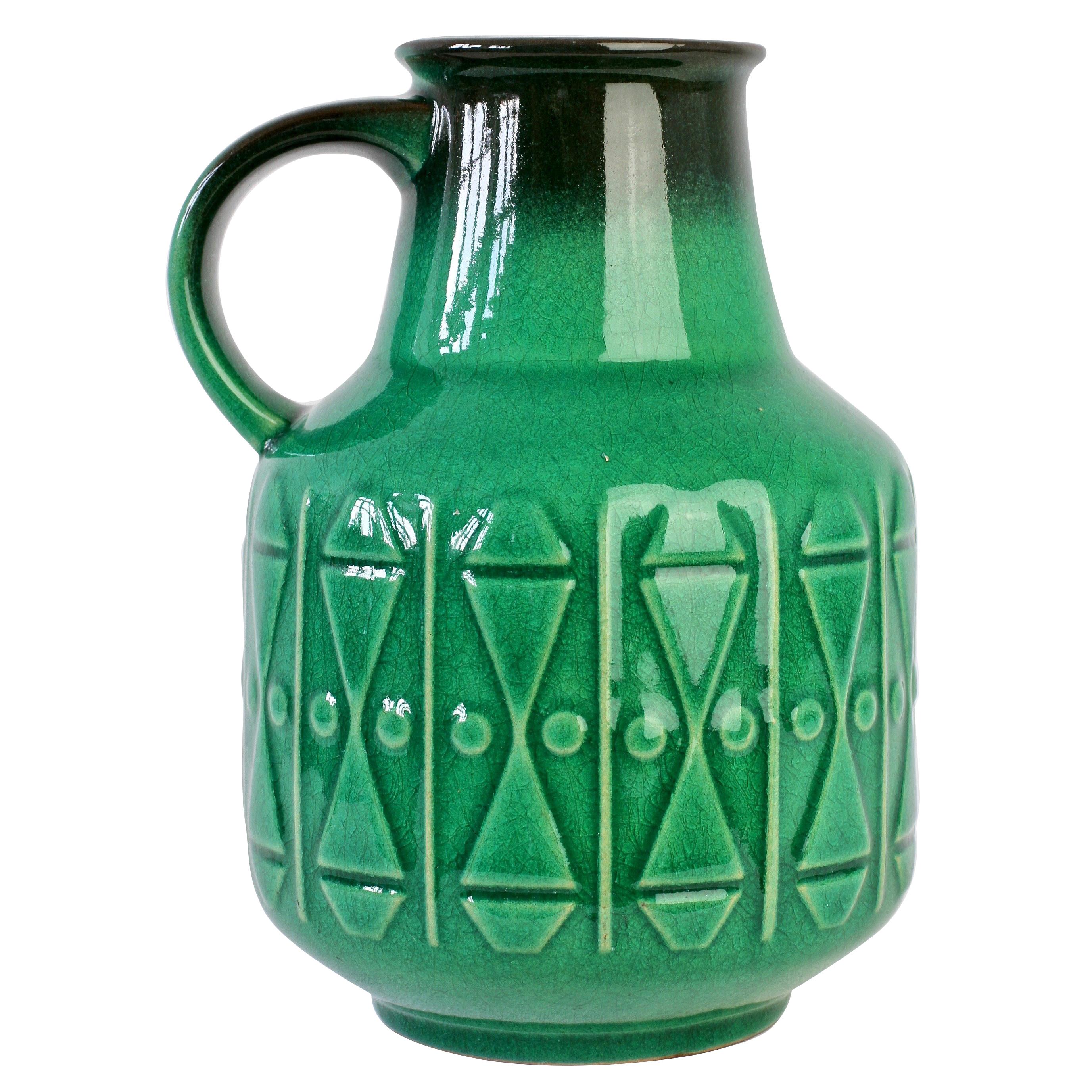 Midcentury Vintage Bright Green West German Vase by Gräflich Pottery, circa 1970
