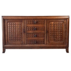 Midcentury Vintage Brown Oak Sideboard, Credenza by Charles Dudouyt