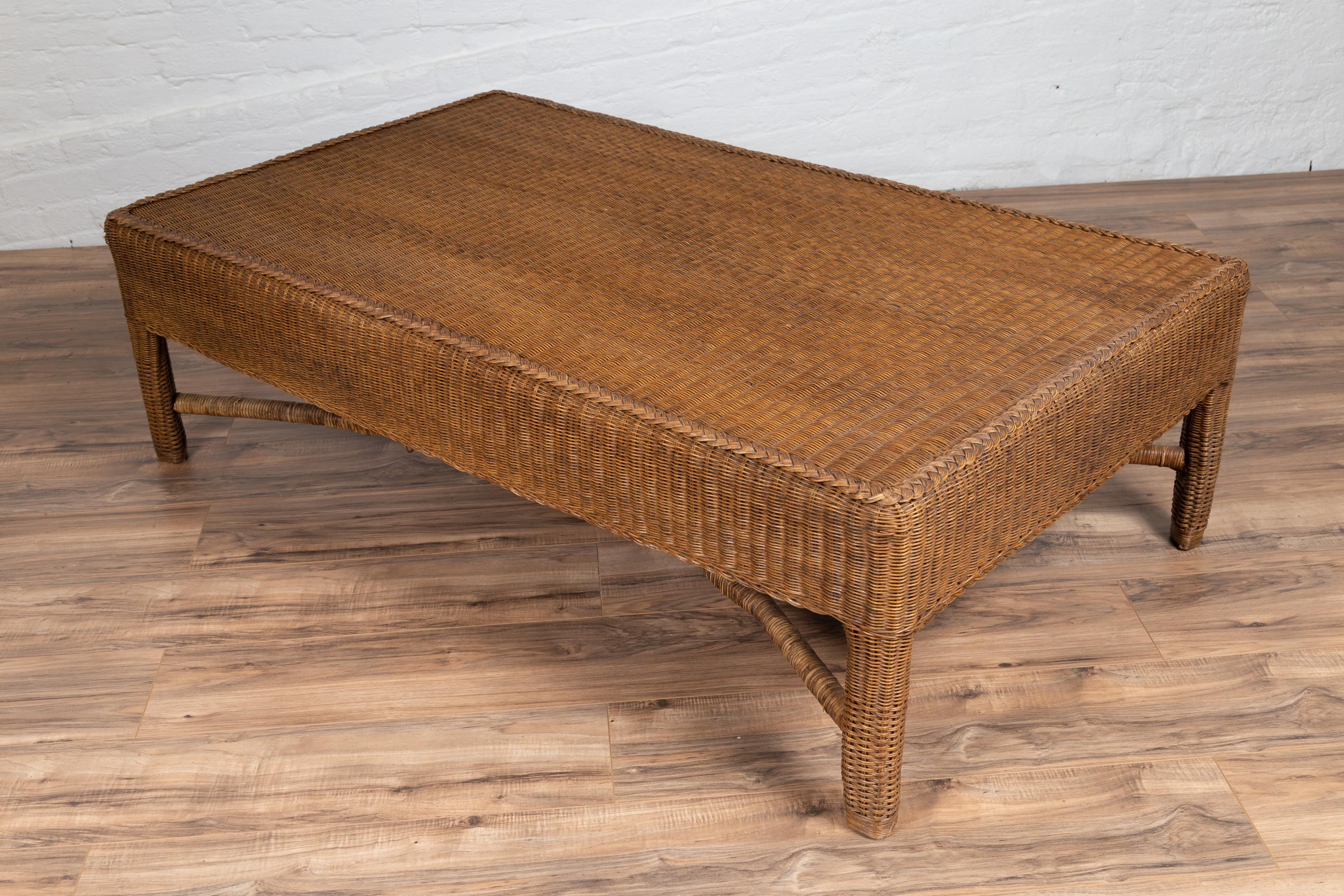 Midcentury Vintage Burmese Rattan Coffee Table with X-Form Cross Stretcher 3