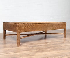 Midcentury Vintage Burmese Rattan Coffee Table with X-Form Cross Stretcher