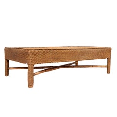 Midcentury Vintage Burmese Rattan Coffee Table with X-Form Cross Stretcher