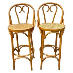 Sgabelli vintage di canna rotonda altezza bar di Thonet