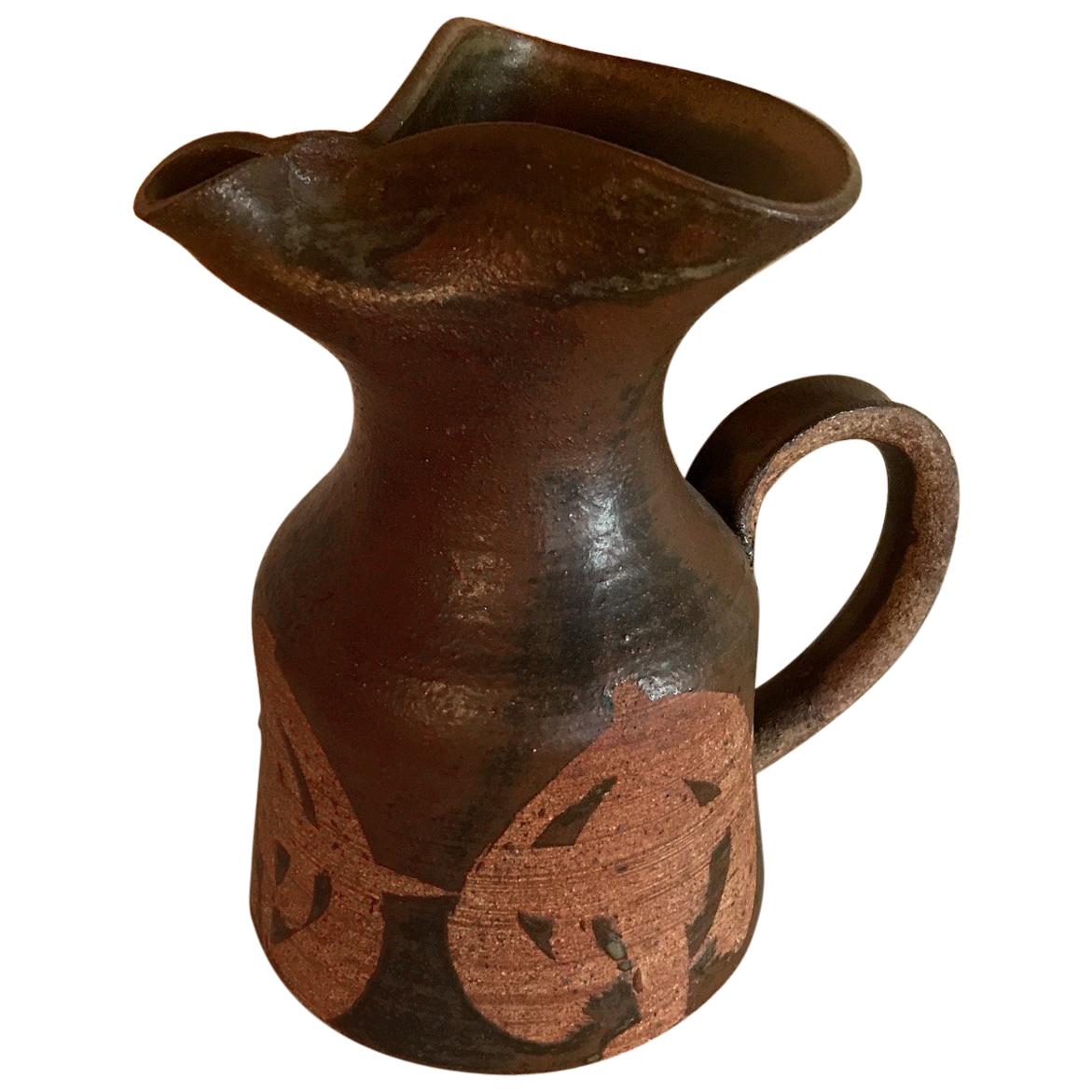 Midcentury Vintage Ceramic Pitcher Pottery Art Organic Design For Sale