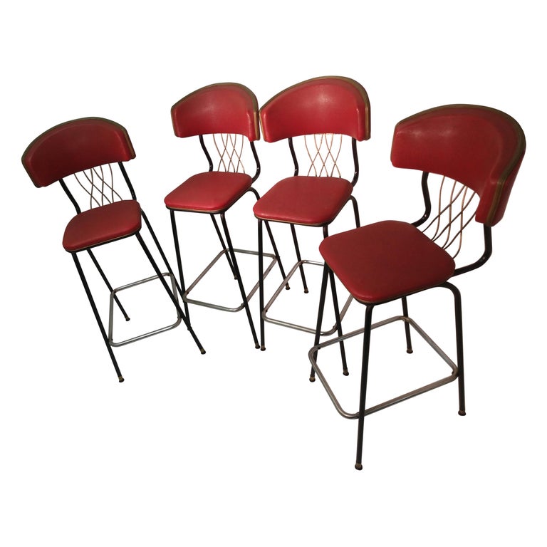 Mid Century Vintage C1950 Tall High Back Bar Stools For Sale at 1stDibs