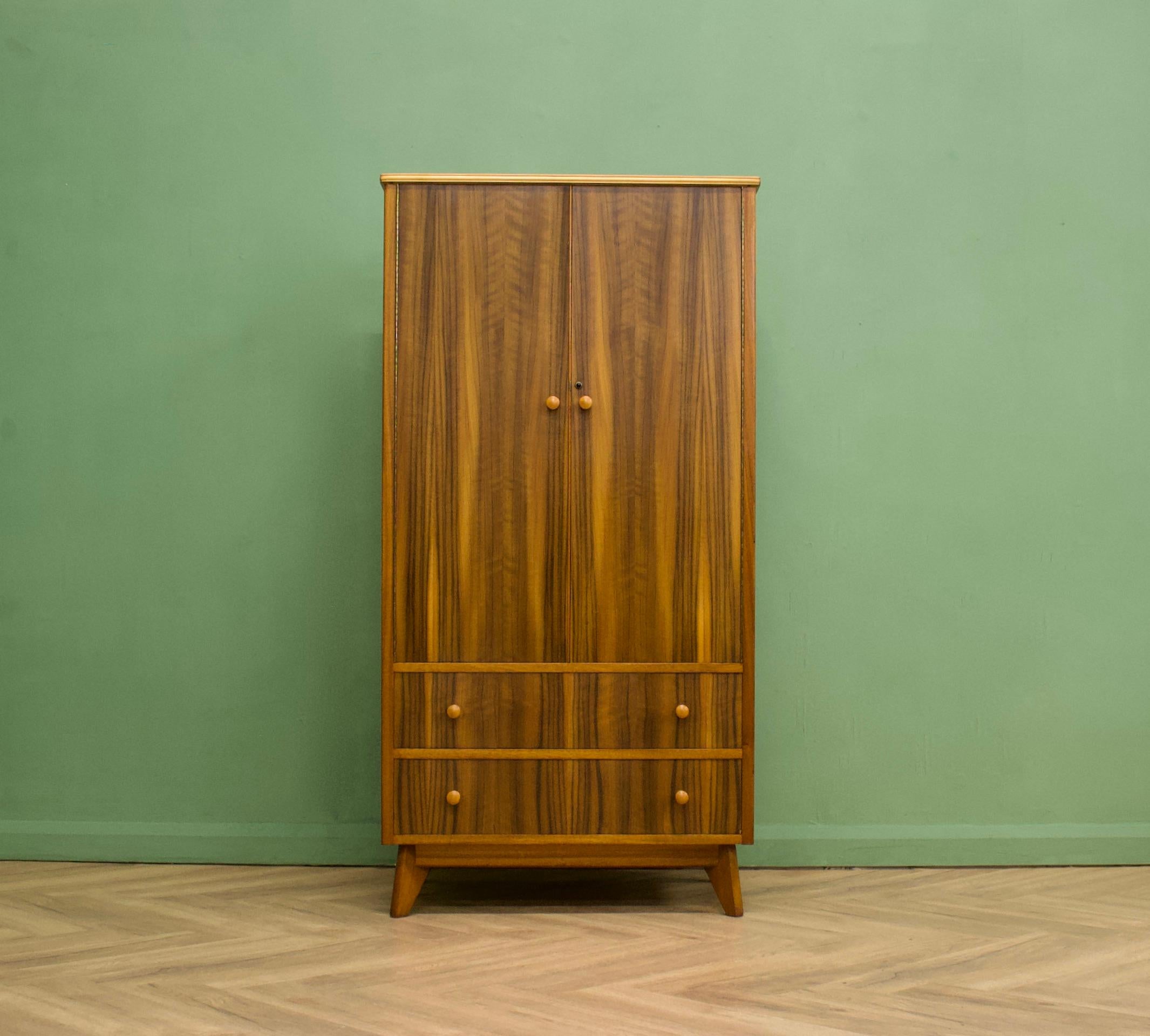 Mid-Century Modern Midcentury Vintage Compact Walnut Wardrobe from Morris of Glasgow, 1950s For Sale