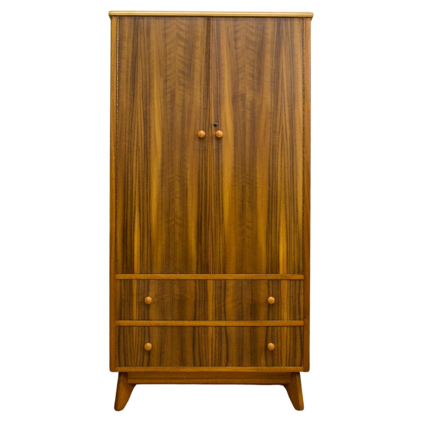 Midcentury Vintage Compact Walnut Wardrobe from Morris of Glasgow, 1950s