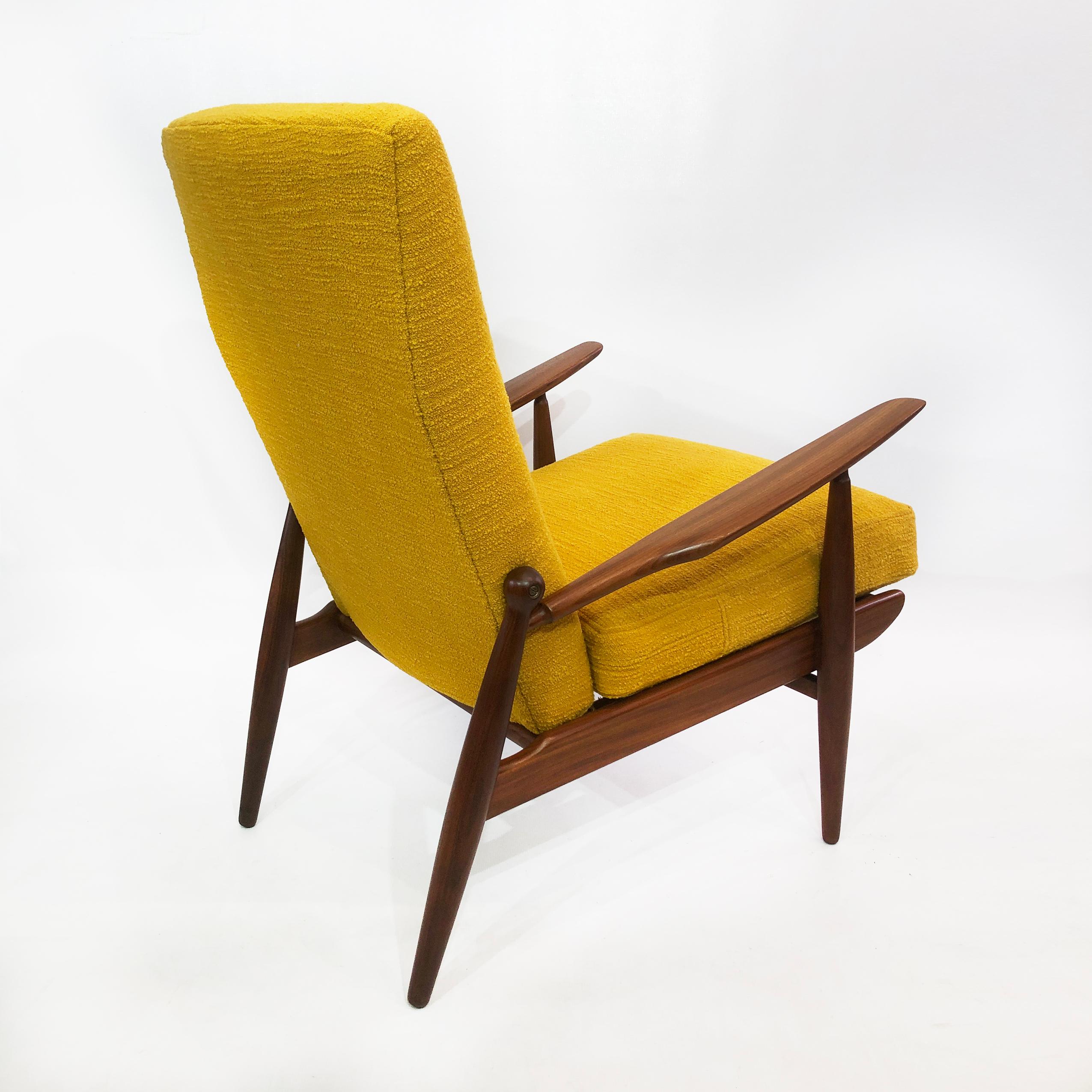 Midcentury Vintage Danish High Back Yellow Bouclé Armchair Lounge, 1960s For Sale 3