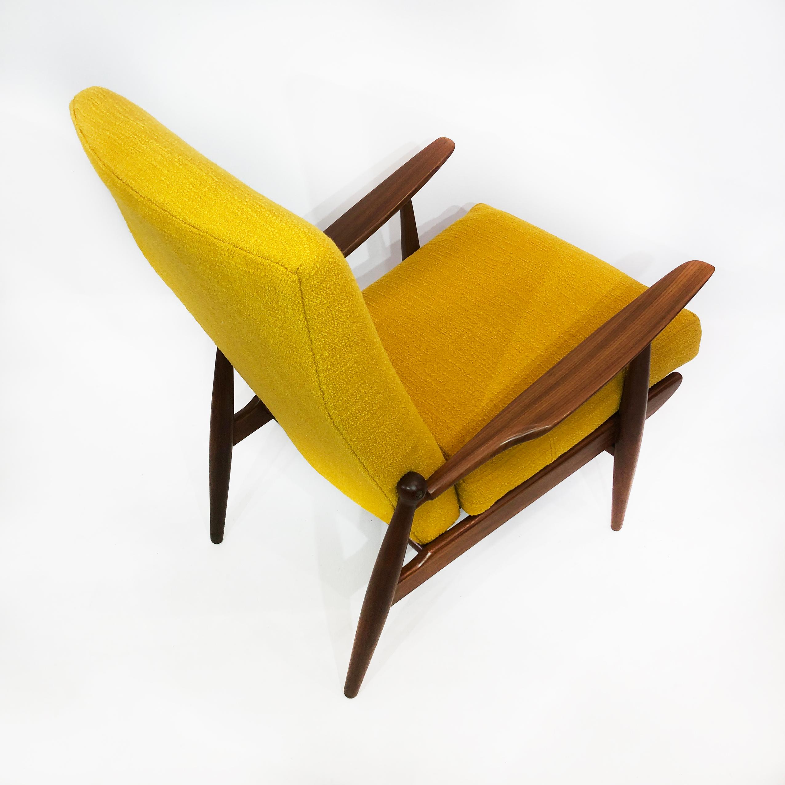 Midcentury Vintage Danish High Back Yellow Bouclé Armchair Lounge, 1960s For Sale 4