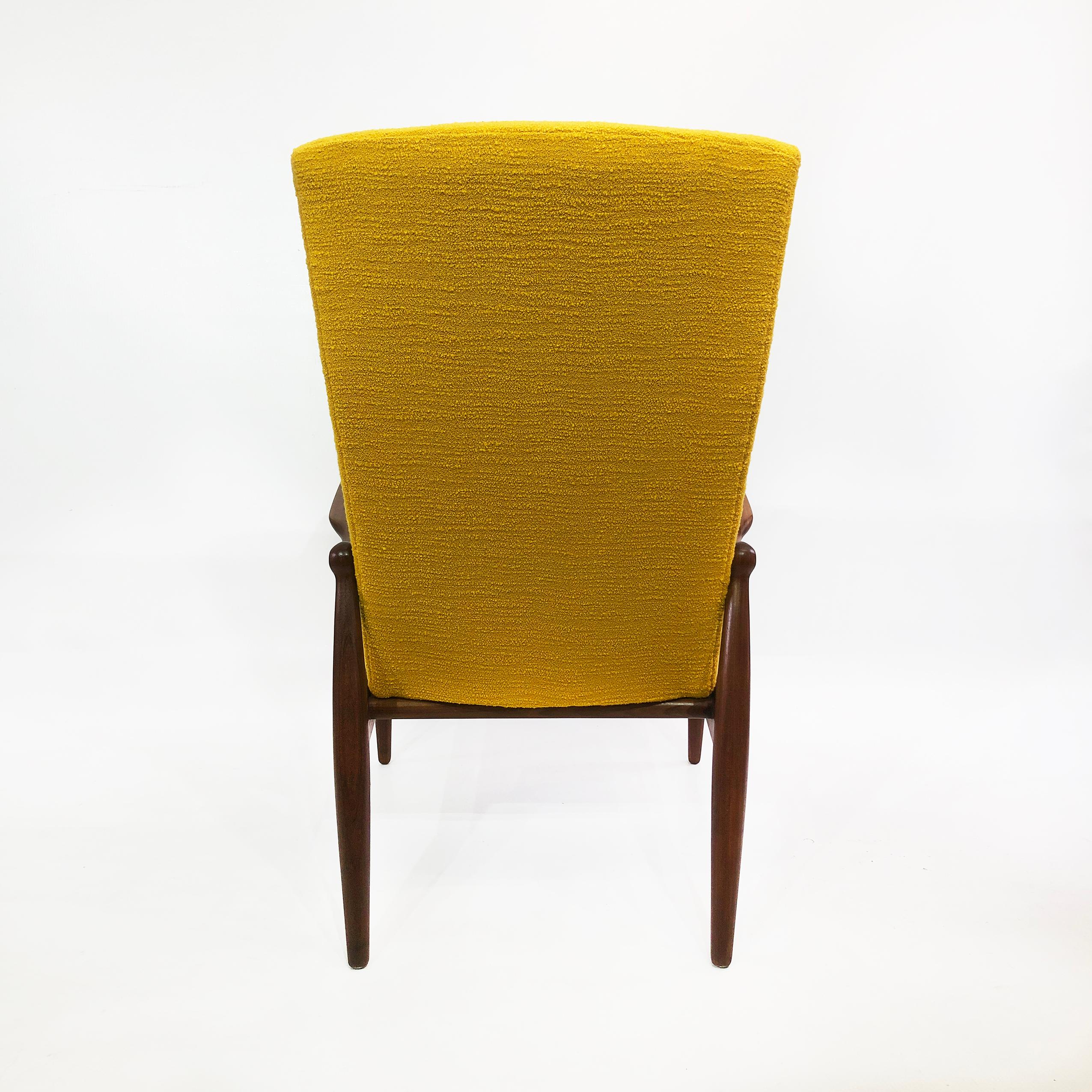 Midcentury Vintage Danish High Back Yellow Bouclé Armchair Lounge, 1960s For Sale 6