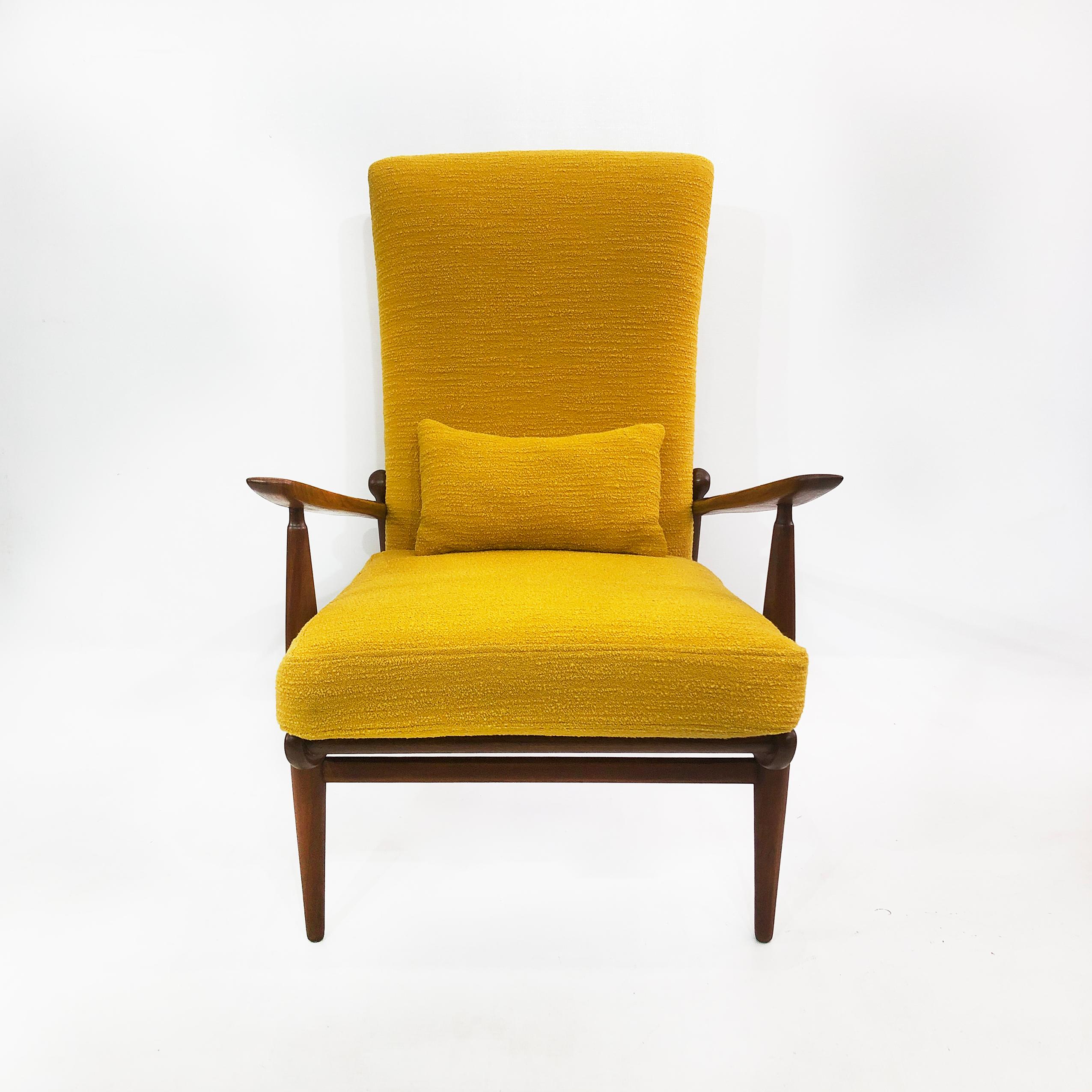 Mid-Century Modern Midcentury Vintage Danish High Back Yellow Bouclé Armchair Lounge, 1960s For Sale
