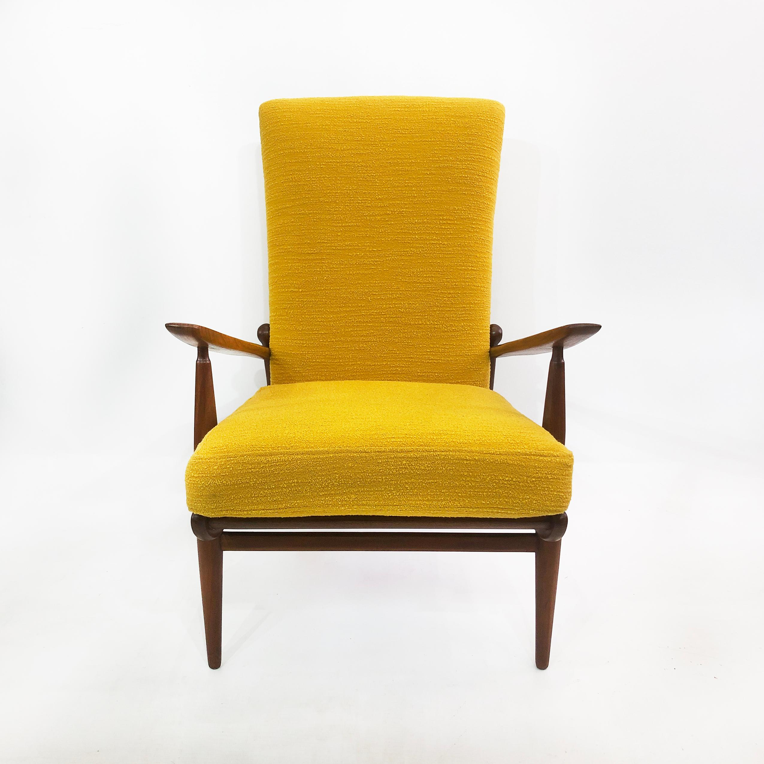 British Midcentury Vintage Danish High Back Yellow Bouclé Armchair Lounge, 1960s For Sale