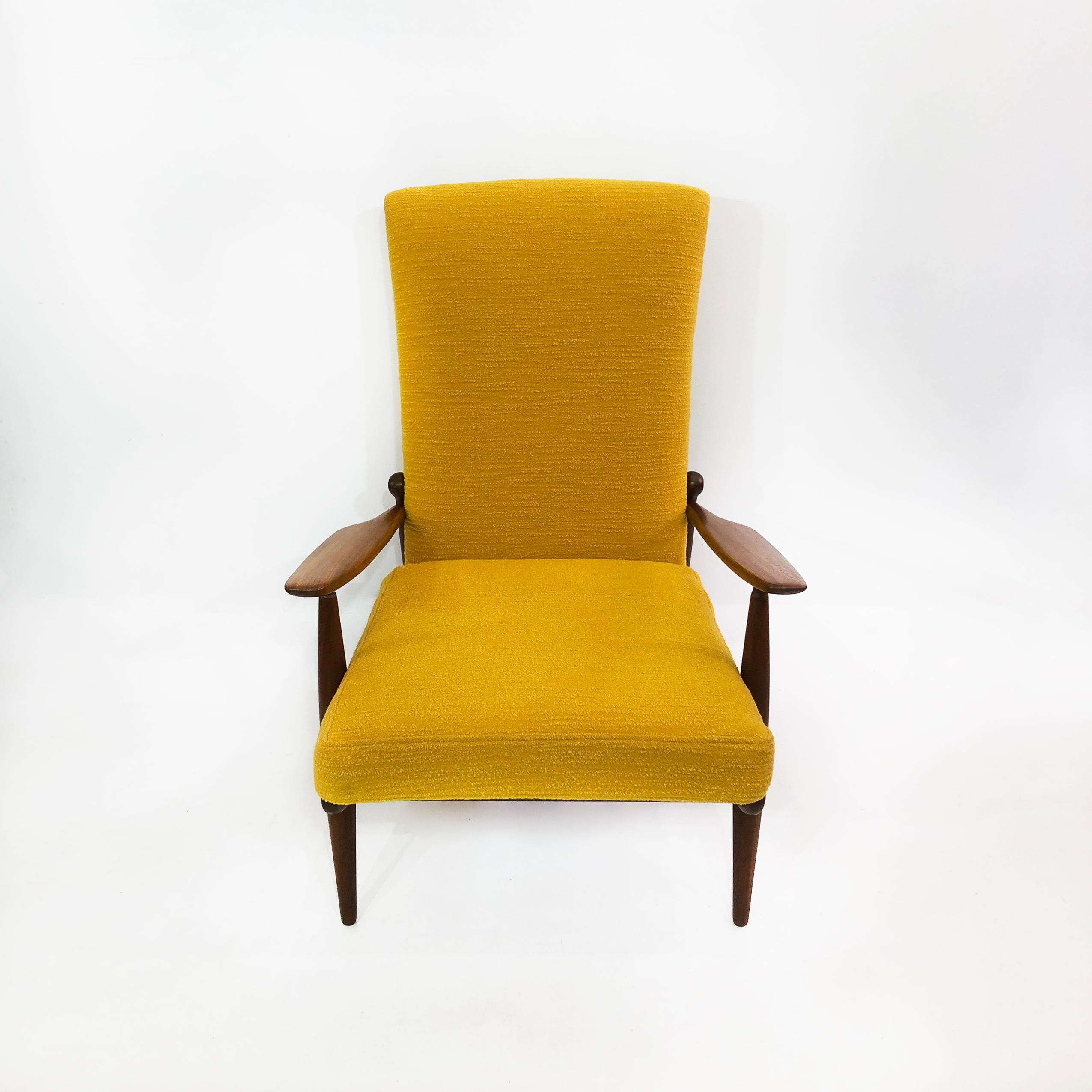 Midcentury Vintage Danish High Back Yellow Bouclé Armchair Lounge, 1960s In Good Condition For Sale In London, GB