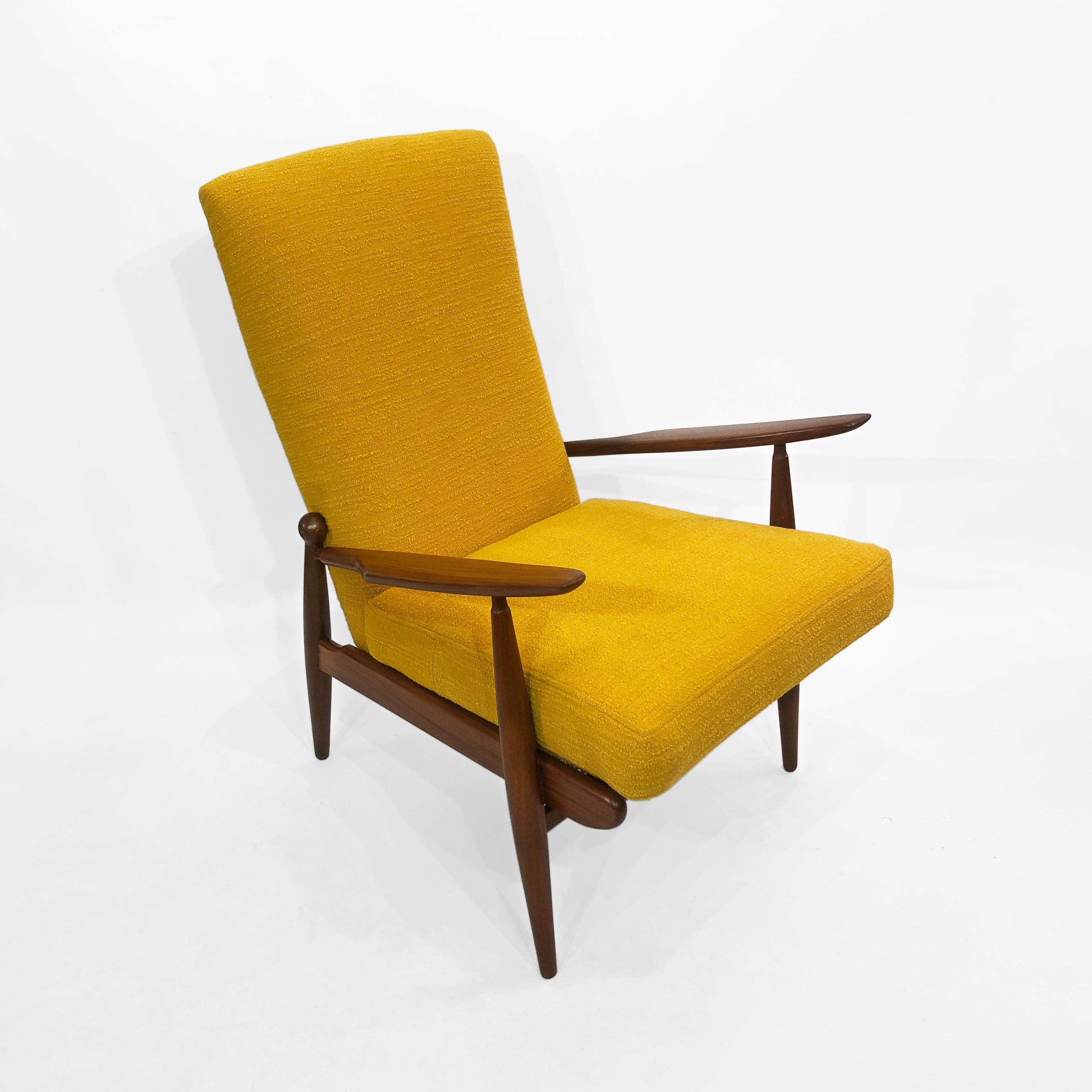 Mid-20th Century Midcentury Vintage Danish High Back Yellow Bouclé Armchair Lounge, 1960s For Sale