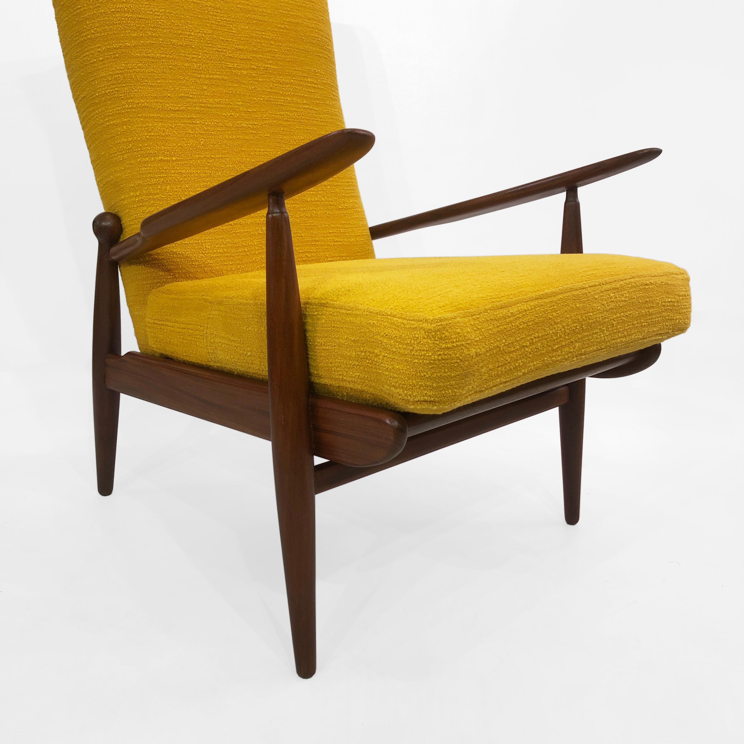 Wool Midcentury Vintage Danish High Back Yellow Bouclé Armchair Lounge, 1960s For Sale