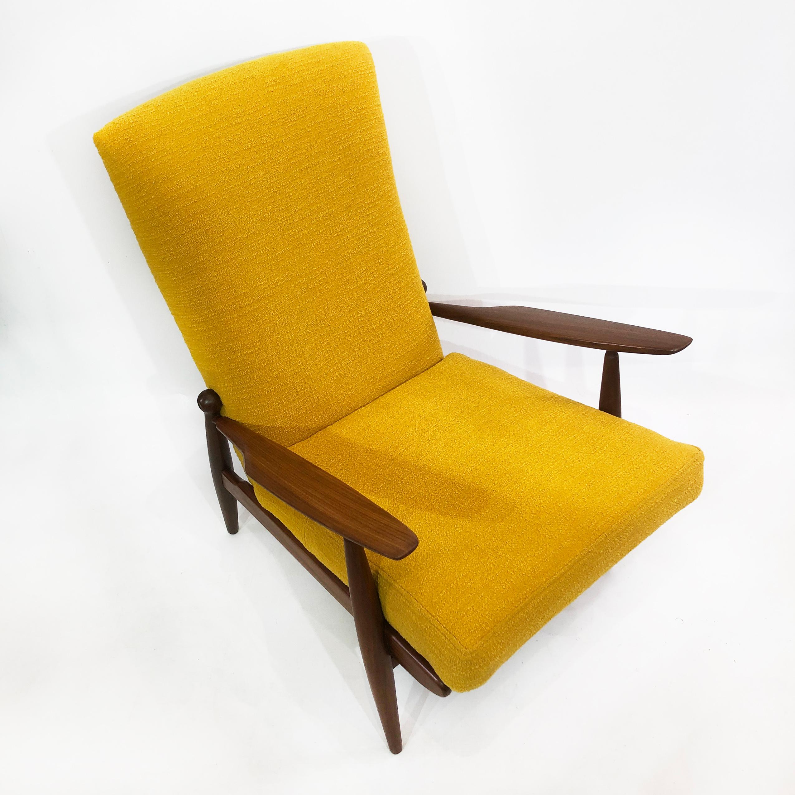 Midcentury Vintage Danish High Back Yellow Bouclé Armchair Lounge, 1960s For Sale 1