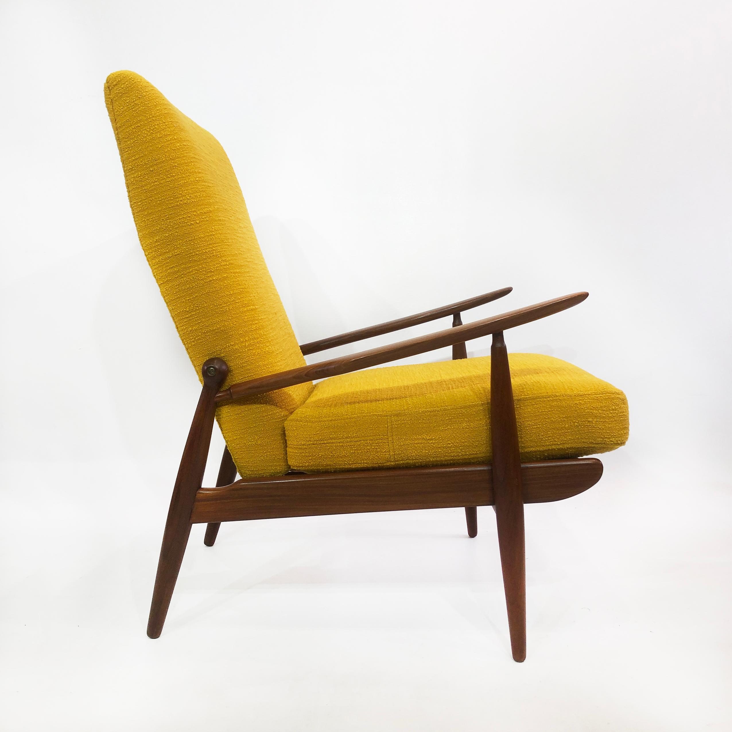 Midcentury Vintage Danish High Back Yellow Bouclé Armchair Lounge, 1960s For Sale 2