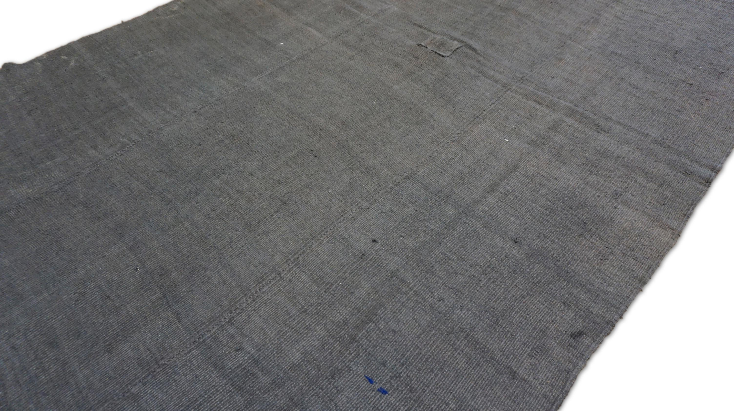 Midcentury Vintage Grau Handgewebte Hanf Wolle Flachgewebe Teppich 6'x16'2'' (Moderne) im Angebot