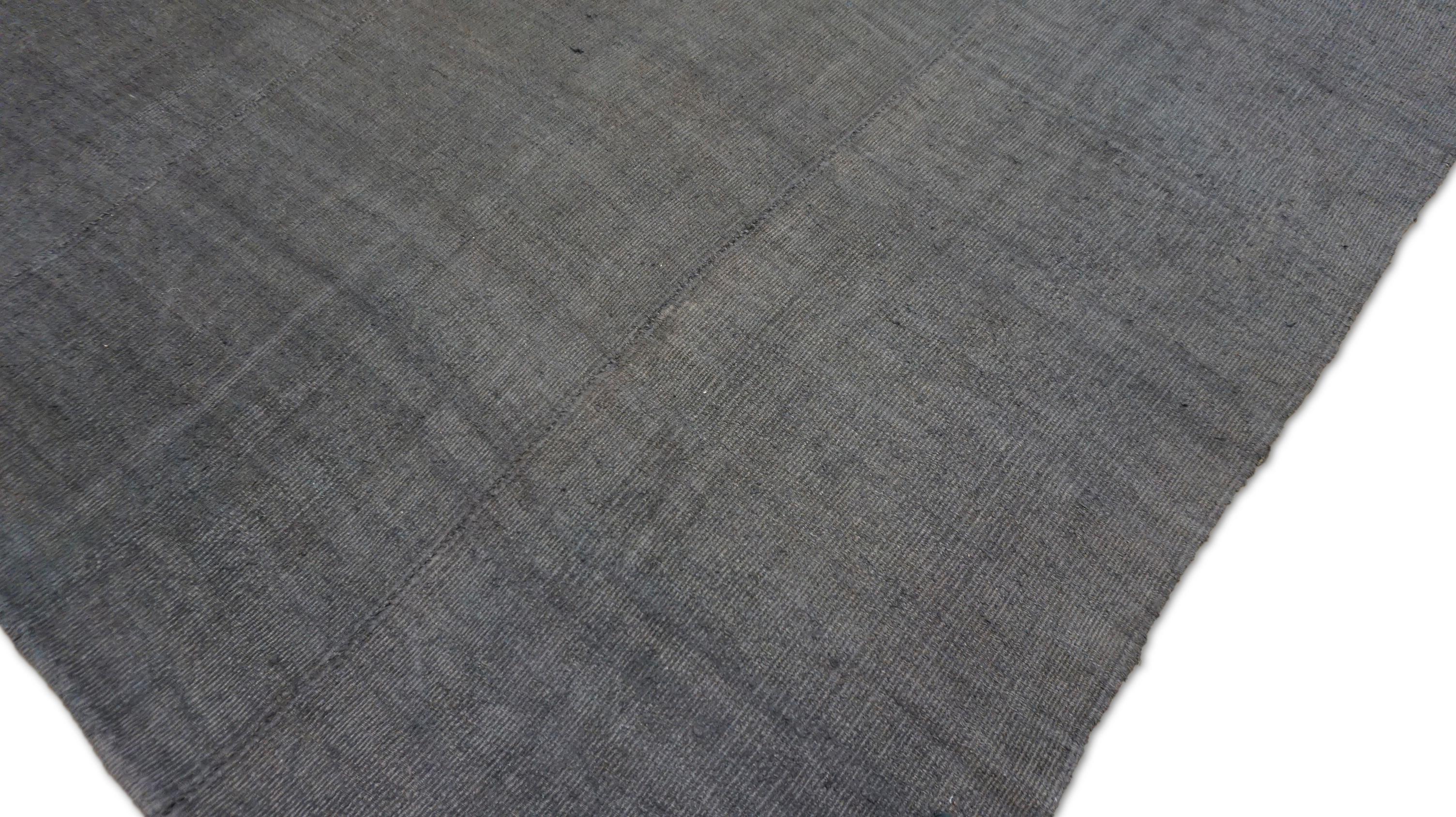 Midcentury Vintage Grau Handgewebte Hanf Wolle Flachgewebe Teppich 6'x16'2'' (Türkisch) im Angebot