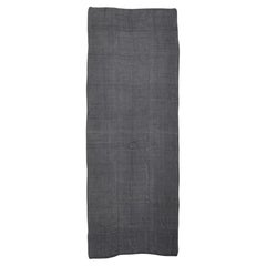 Midcentury Antique Gray Hand-Woven Hemp Wool Flatweave Rug 6'x16'2''