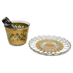 Mid-century Retro Ice Bucket and Plate by Culver, 22-Karat Gold Leaf, 1960s