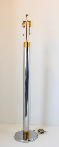 Midcentury Vintage Italian Bicolor Chrome and Brass 1970s Tall Floor Lamp