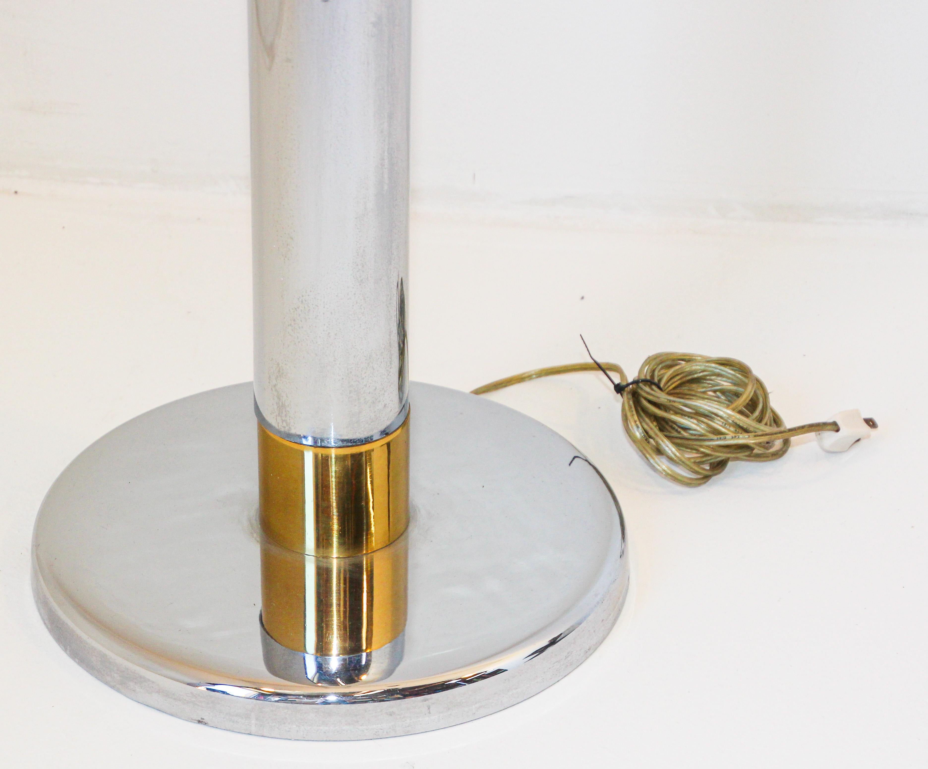 Post-Modern Midcentury Vintage Italian Bicolor Chrome and Brass 1970s Tall Floor Lamp For Sale