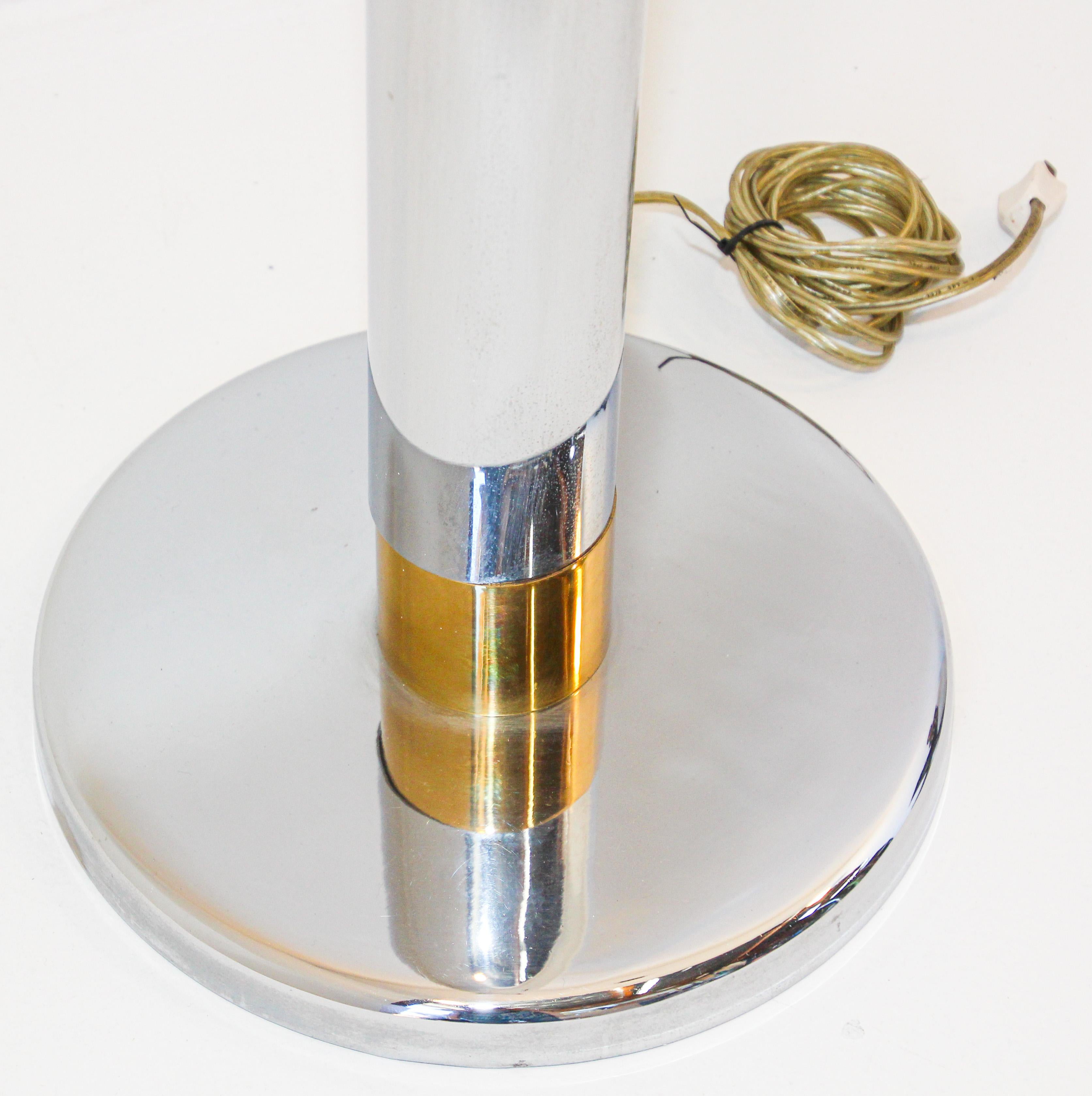 Midcentury Vintage Italian Bicolor Chrome and Brass 1970s Tall Floor Lamp For Sale 1
