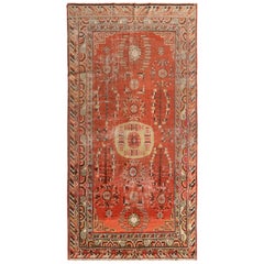 Midcentury Vintage Rug Red Beige-Brown Medallion All-Over Pattern by Rug & Kilim