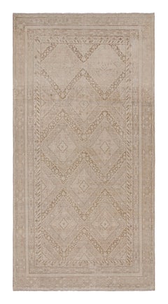 Midcentury Vintage Khotan Transitional Beige and Black Wool Rug